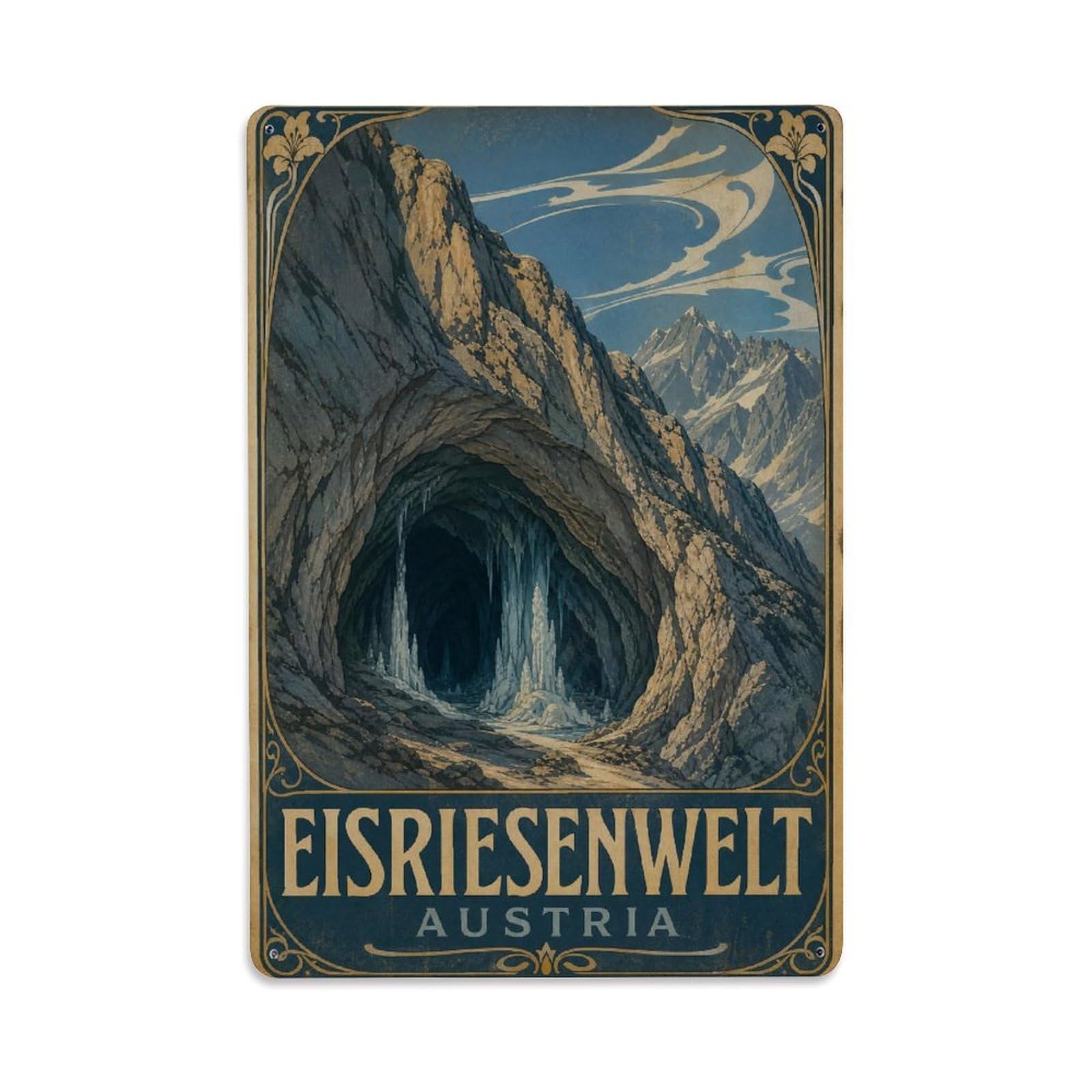 Vintage Travel Austria Eisriesenwelt Metal Tin Sign