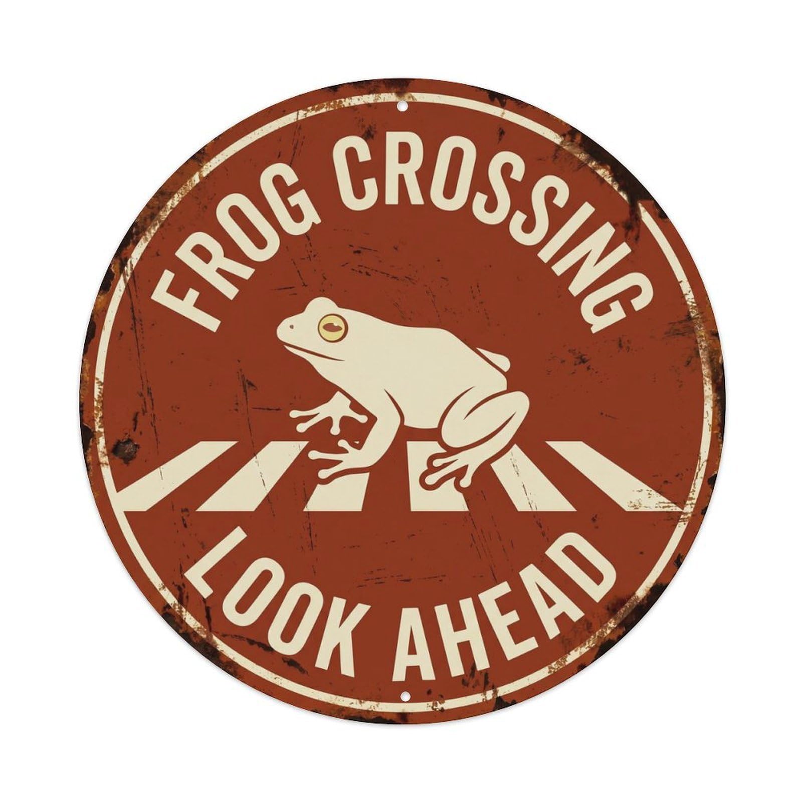Frog Crossing Look Ahead Worn Metal Tin Sign