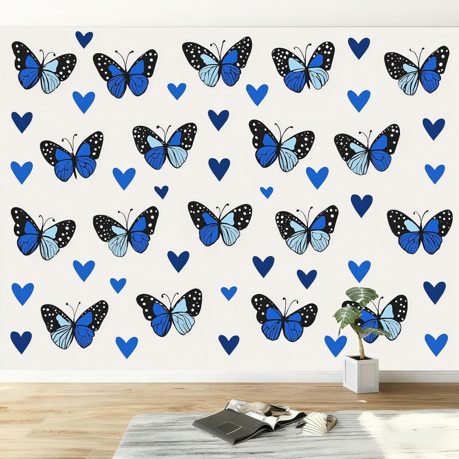 Papier Peint Panoramique Papillon 250x175 cm | Fresque Intissée Bleu Amour