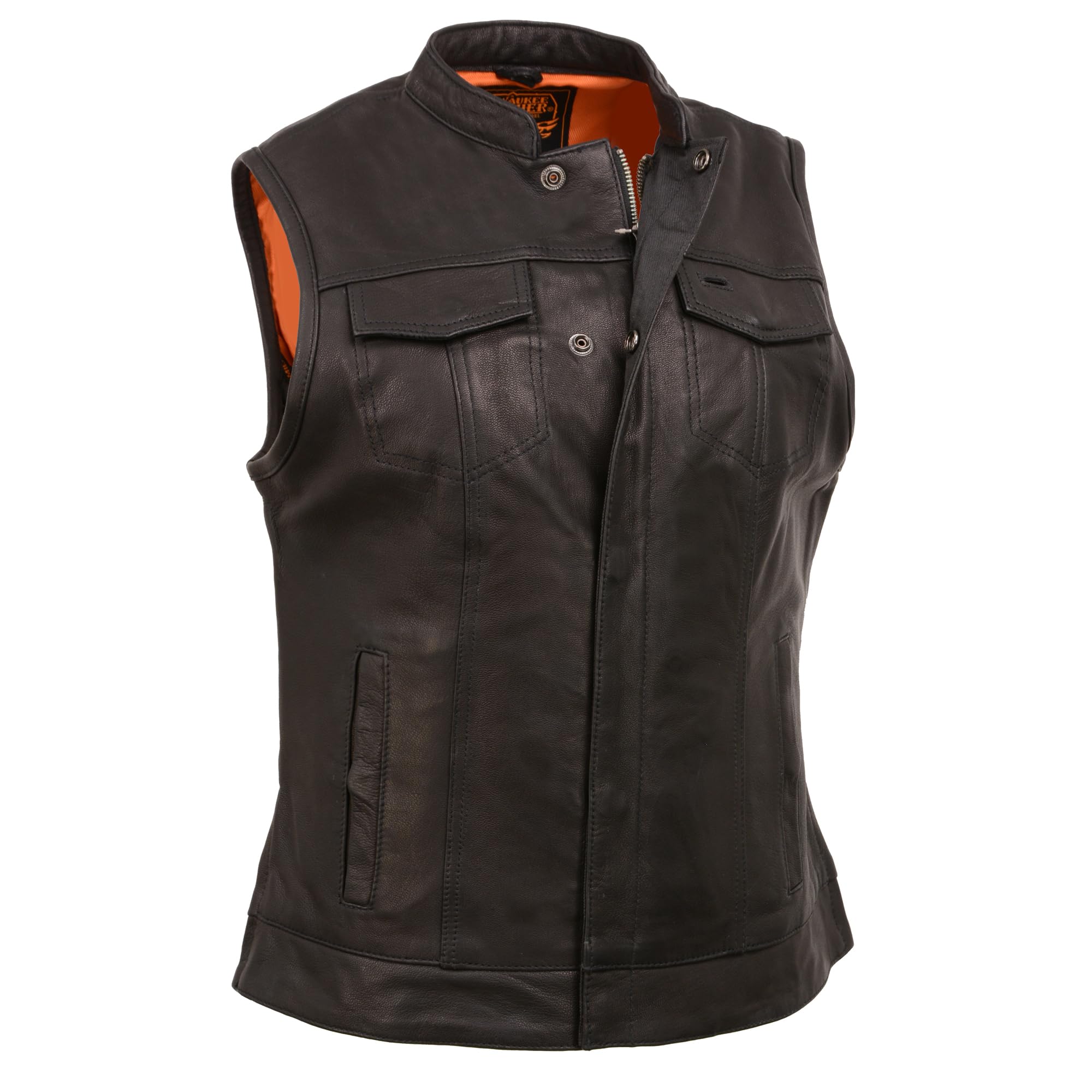 Milwaukee Leather Black Women's Motorcycle Leather Club Style Riders Vest w/Zipper/Snap Front MLL4512 (as1, alpha, l, regular, regular)
