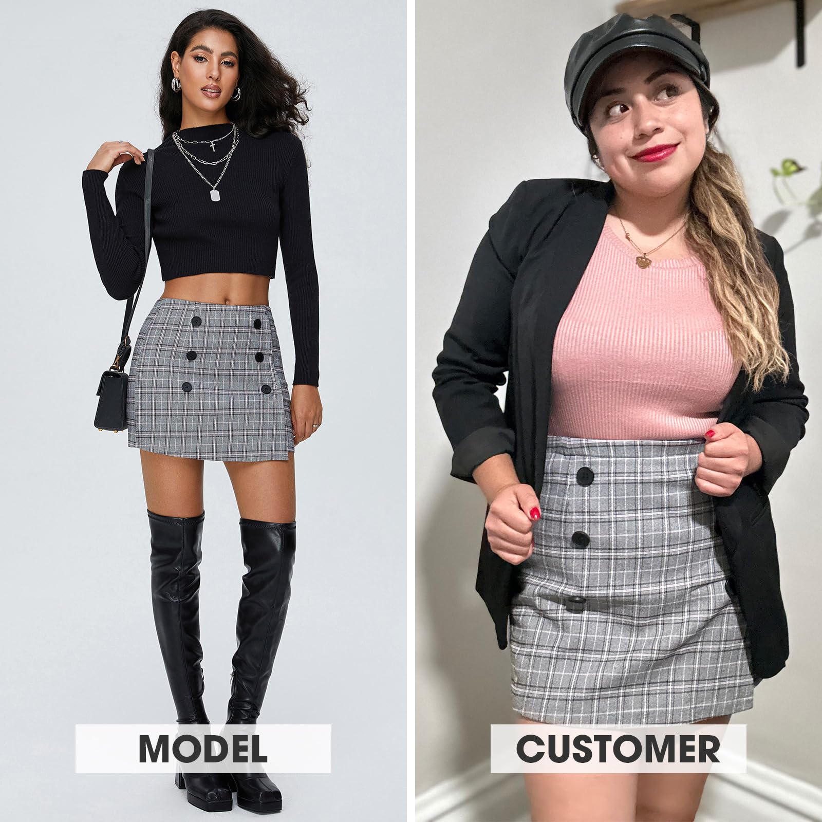 EXLURA Womens Fall Plaid Bodycon Mini Skirts High Elastic Wasit Short Skirt Trendy Winter Sexy Y2K Fashion Outfit