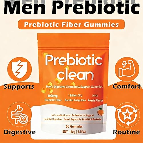 Vista 2 de Peachy Clean - Gomitas de fibra prebiótica para hombres, suplemento prebiótico para la salud digestiva intestinal