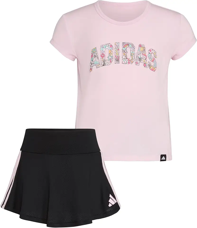 adidas Girls Pleated Tee Shirt and Flounce Skort Set