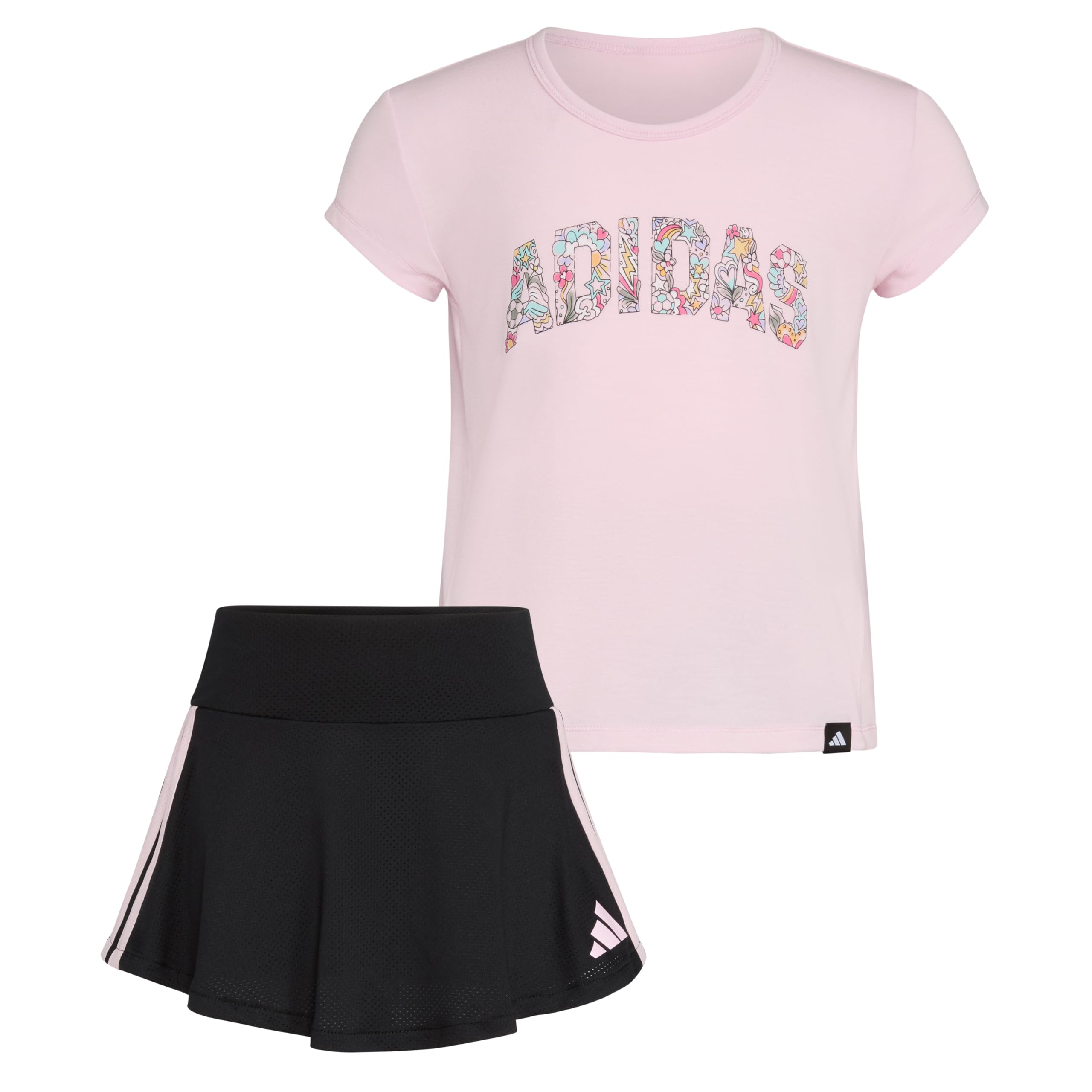adidas girls 2-Piece Short Sleeve Box Tee &amp; Pleated Skort Set
