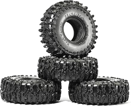 1.0 All Terrain RC Crawler Tires 4PCS, Super Soft Sticky Rubber Tires with Foam Inserts, Compatible with Traxxas TRX4M Bronco, Axial SCX24, FMS FCX24 FCX18 1/18 1/24 Crawlers