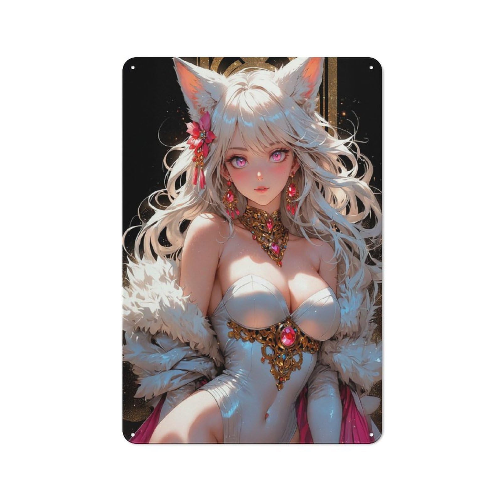 Junmoney Girls Style-19 Cottage Style Anime With Fox Ears Country Metal Sign 30X20cm, Farmhouse Wall Decor For Farmhouse Kitchen, Pantry Or Dining Area