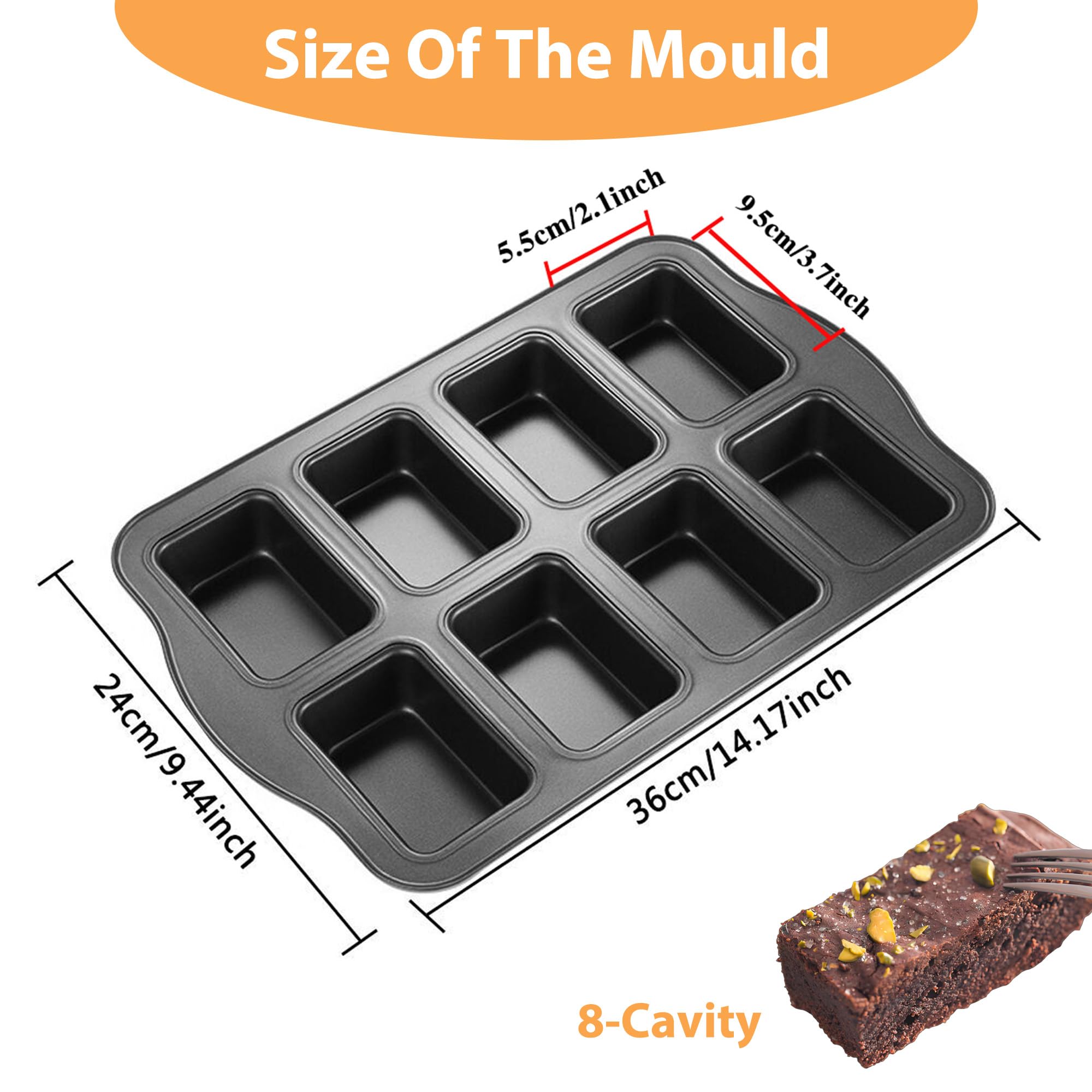 OlBuWa Mini molde para tartas, bandeja para tartas antiadherente, para 8 pasteles, forma de mini caja, molde rectangular pequeño, forma pequeña