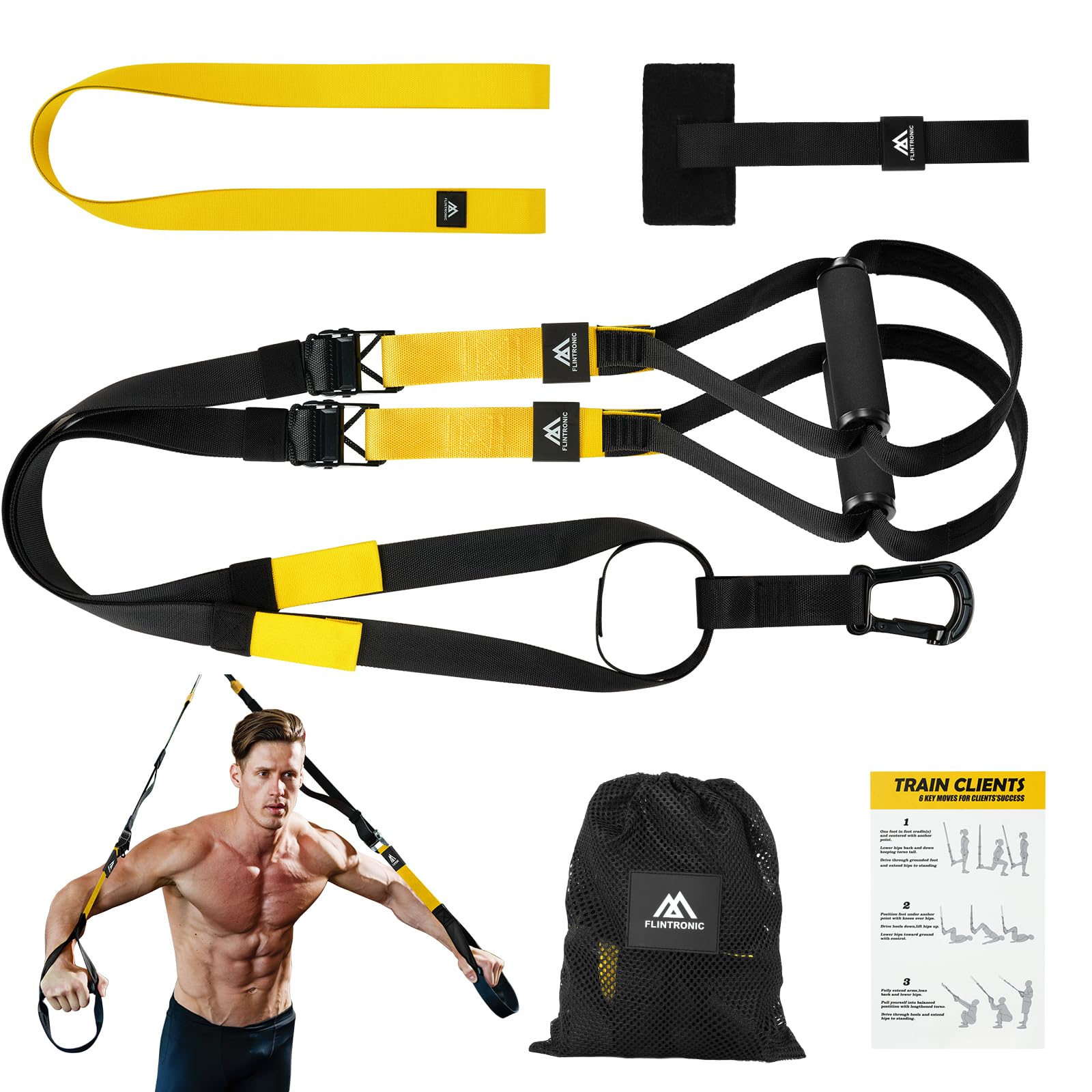 Flintronic Allenamento Sospensione Sling Trainer Set, Kit per Allenamento a Sospensione, Trx Fitness Da Casa, Sistema di Allenamento in Sospensione, Allenamento Sospensione per Palestra in Casa