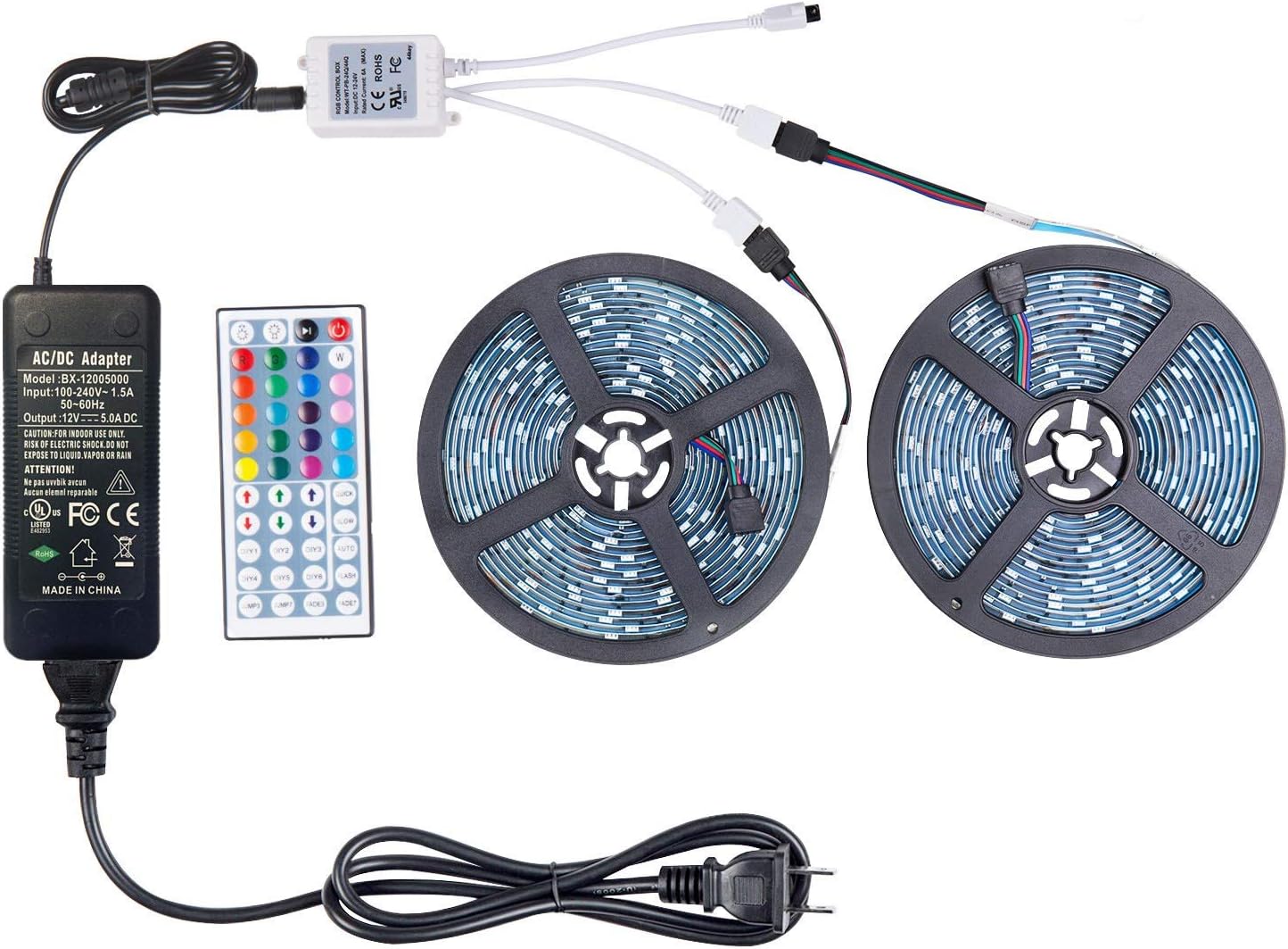 WenTop Led Light Strip Kit SMD 5050 32.8 Ft (10M) 300leds RGB 30leds/m with DC12V UL Listed Power Supply and 44 Key Ir Controller for TV,Bedroom,Kitchen Under Counter, Under Bed Lighting
