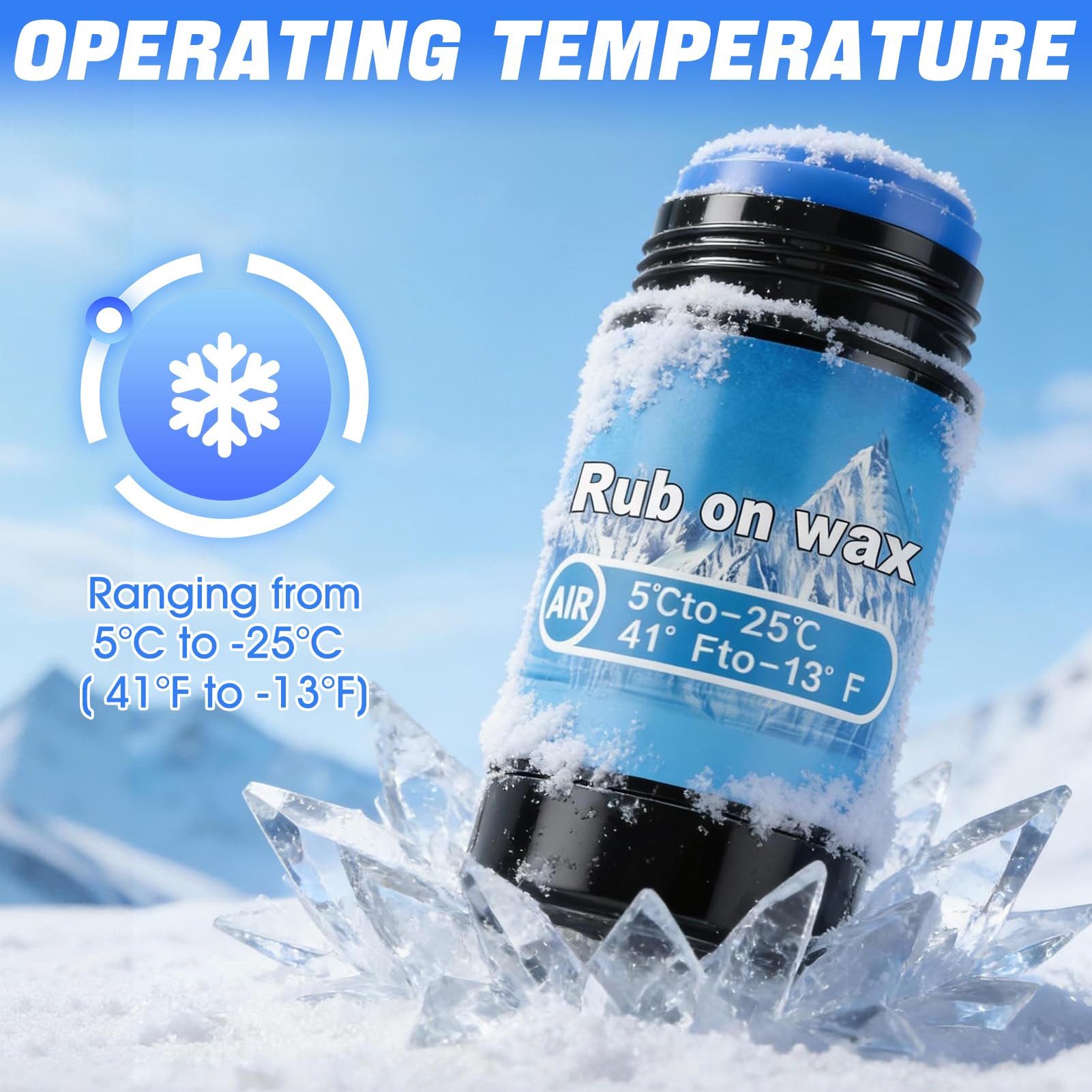 Cera para Esquí y Snowboard 75g, Aplicador de Corcho, Resistente a Bajas Temperaturas