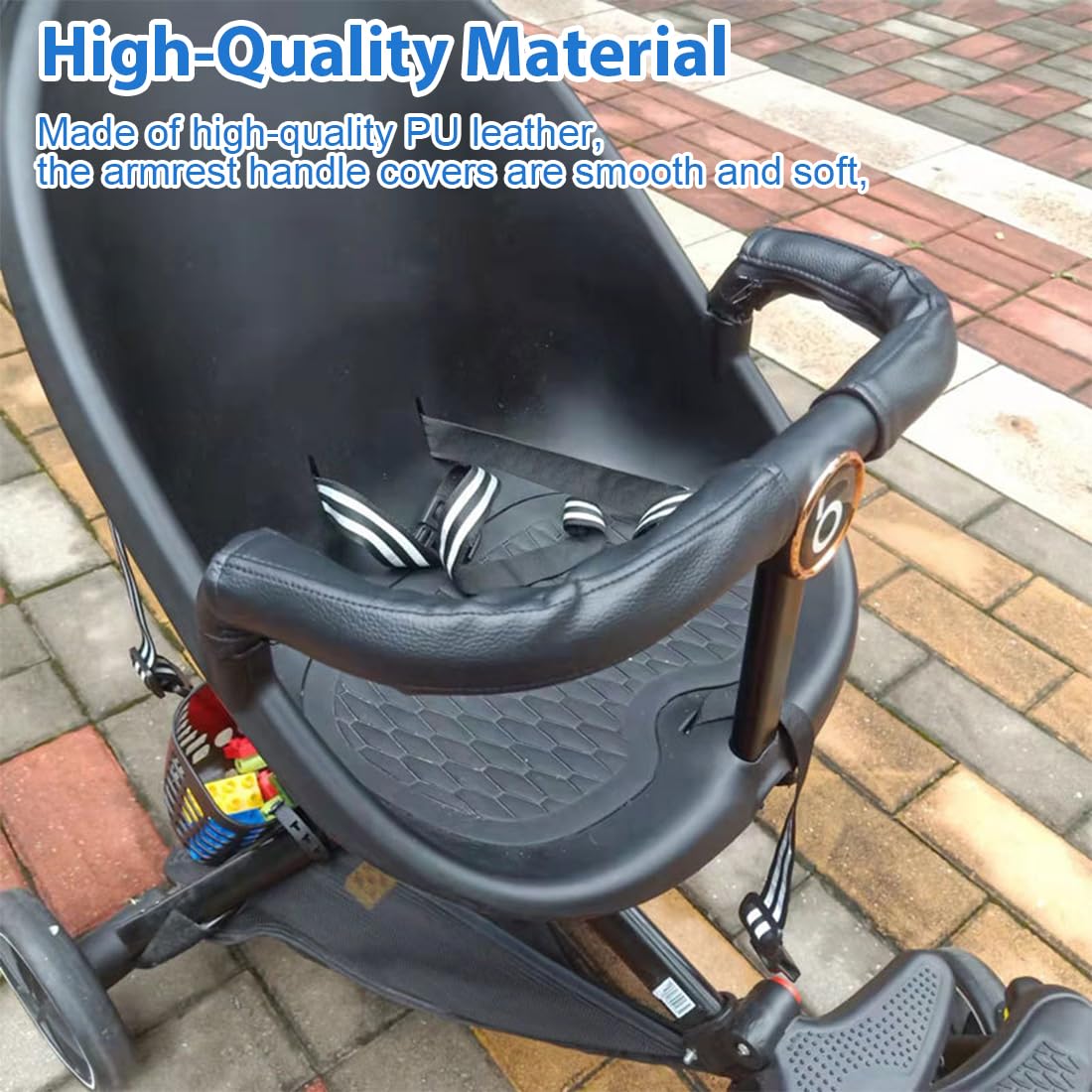 BLPRKOT Pack of 2 Pushchair Handle Covers, Baby Pram Handle Cover, Baby Pram Handle PU Leather Protective Cover - Image 3