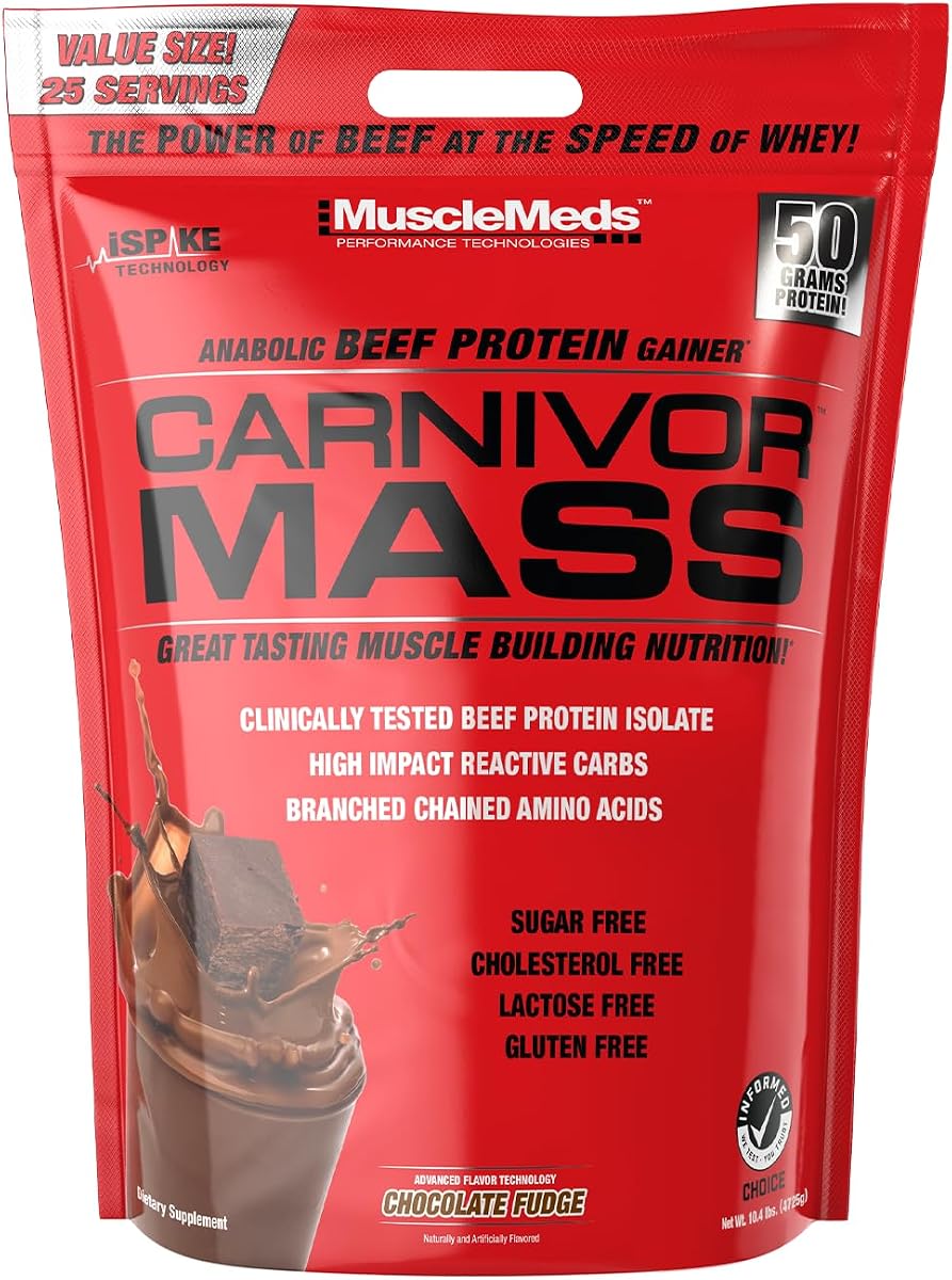 MuscleMeds Carnivor Mass Anabolic Beef Protein Gainer, Chocolate Fudge, 10.4 Pounds,Brown,003679