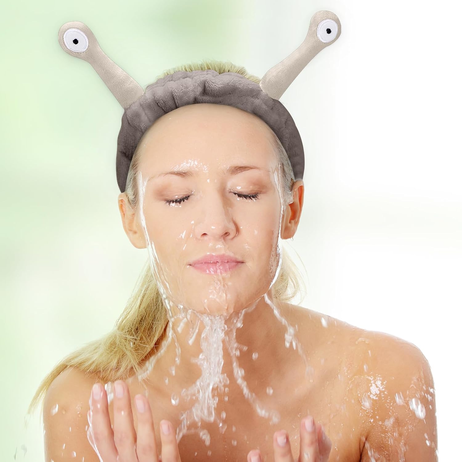 Cute Pink Snail Headband, Wash Face for Women Makeup Shower Spa - Image 3