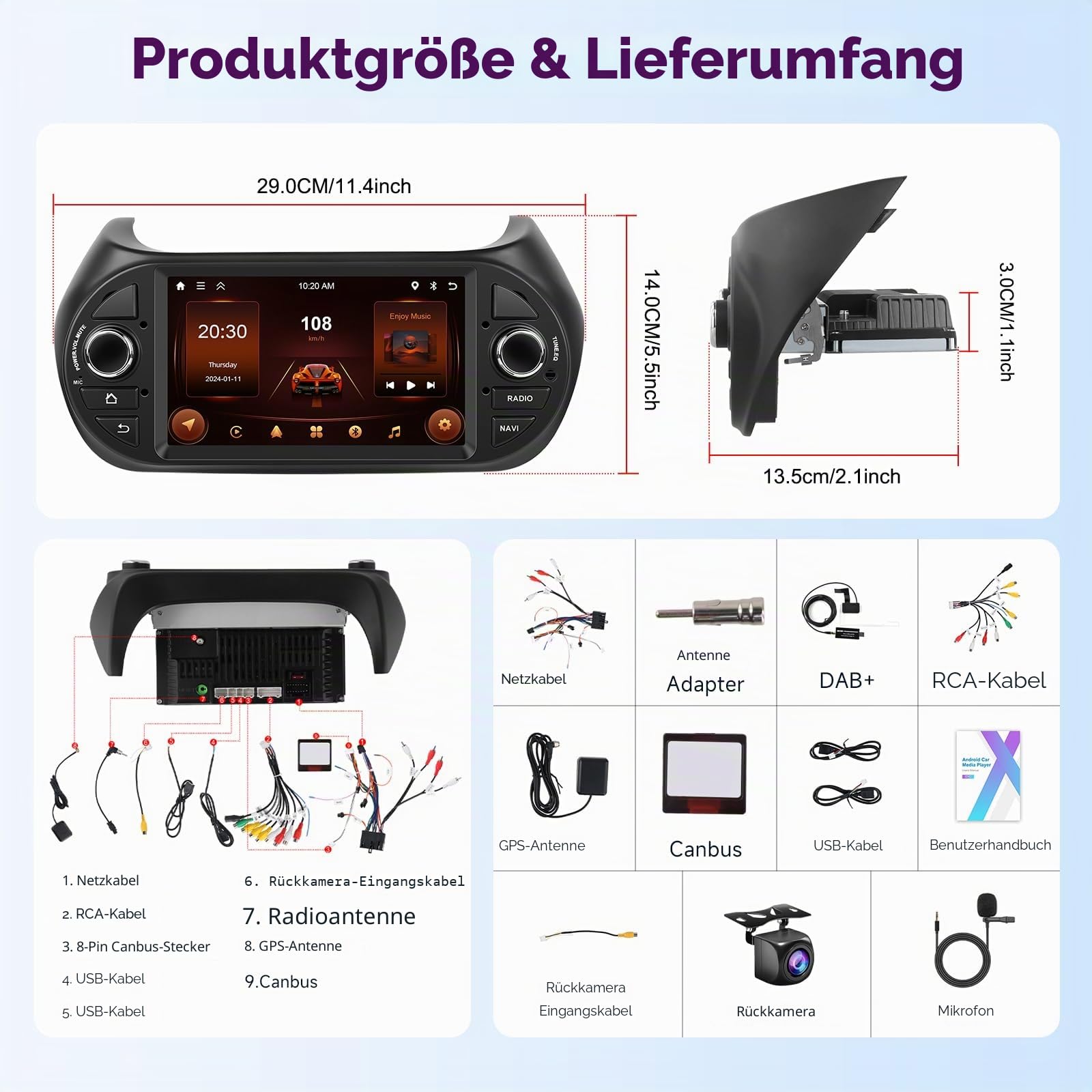2G+64G Autoradio für FIAT Fiorino/Qubo/Citroen Nemo/Peugeot Bipper mit Carplay Android Auto, Hodozzy Android Radio 7 Zoll Touchscreen mit Navi WiFi Bluetooth DSP FM/RDS Radio mit Rückfahrkamera