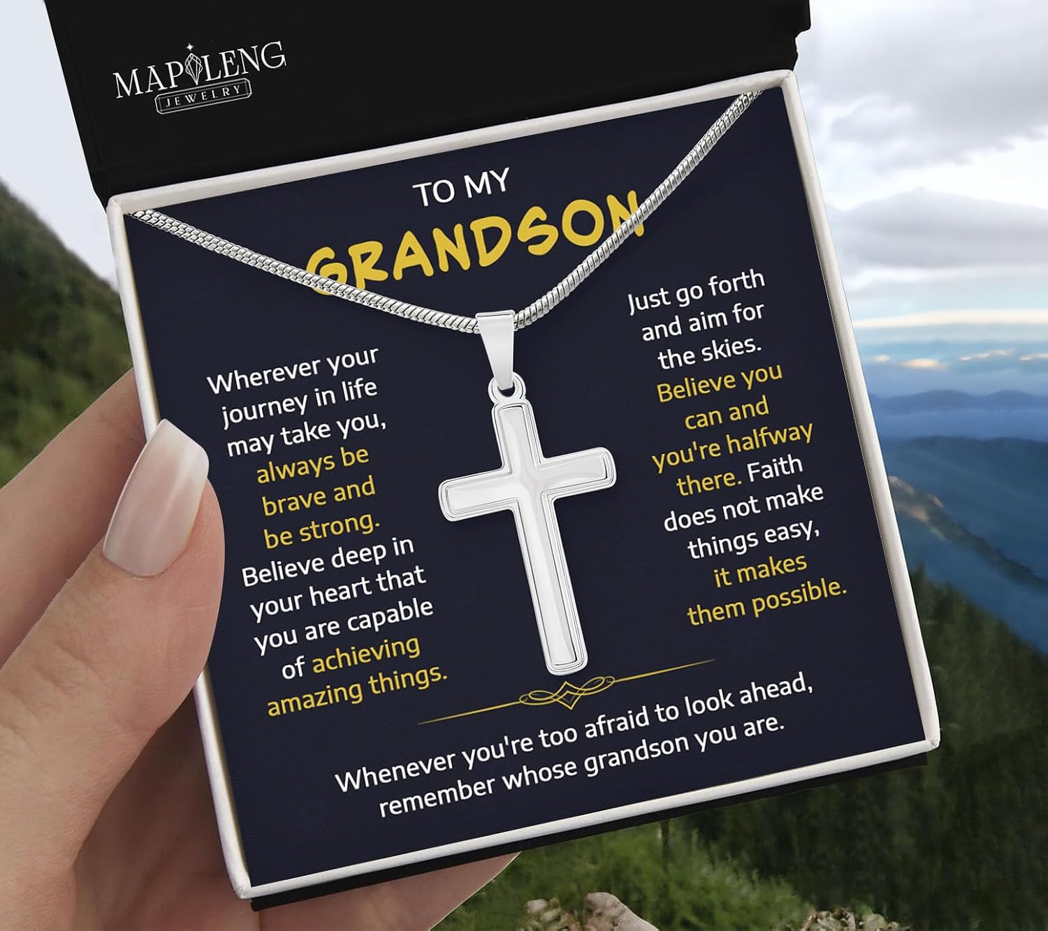 To My Grandson Necklace From Grandma Cross Chain With Message Card And Gift Box, Grandson Gifts From Grandma, Grandson Birthday, Christmas Gifts From Grandma Present For Grandson From Grandma
