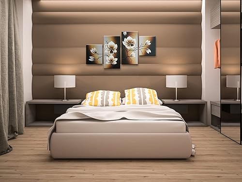 Miniatura 8 de Wieco Art 4 piezas grandes y modernas, 100% pintadas a mano, envueltas en galería, pinturas al óleo abstractas florales sobre lienzo, arte de pared,