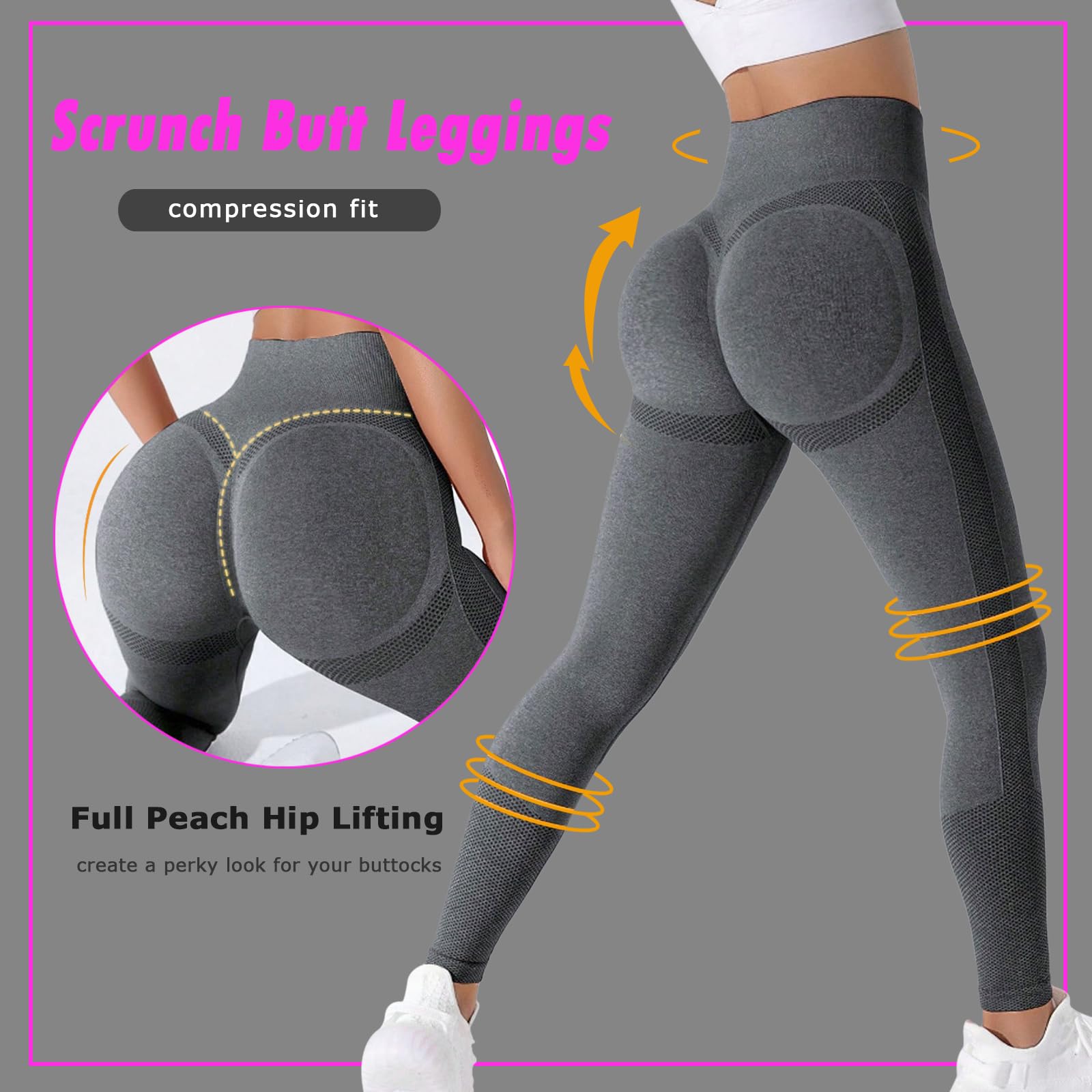 Legginsy sportowe damskie z wysokim stanem, z scrunch Butt Legginsy na siłownię Push Up Joga Kontrola brzucha Matowe elastyczne legginsy antycellulitowe
