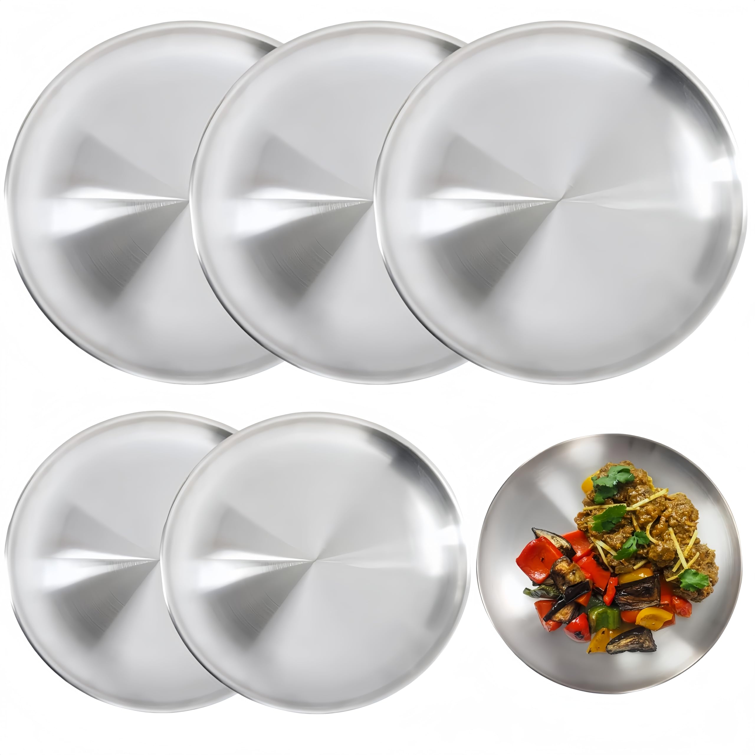 Assiettes De Camping Rondes En Acier Inoxydable - Assiettes De Dîner En Métal Réutilisables Et Incassables - Assiettes En Métal Pour Manger, Maison, Extérieur, Pique-nique