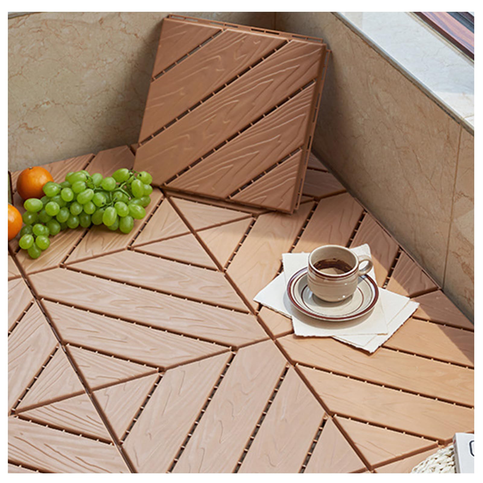 Losetas plásticas encajables con diseño polivalente y acabado color madera