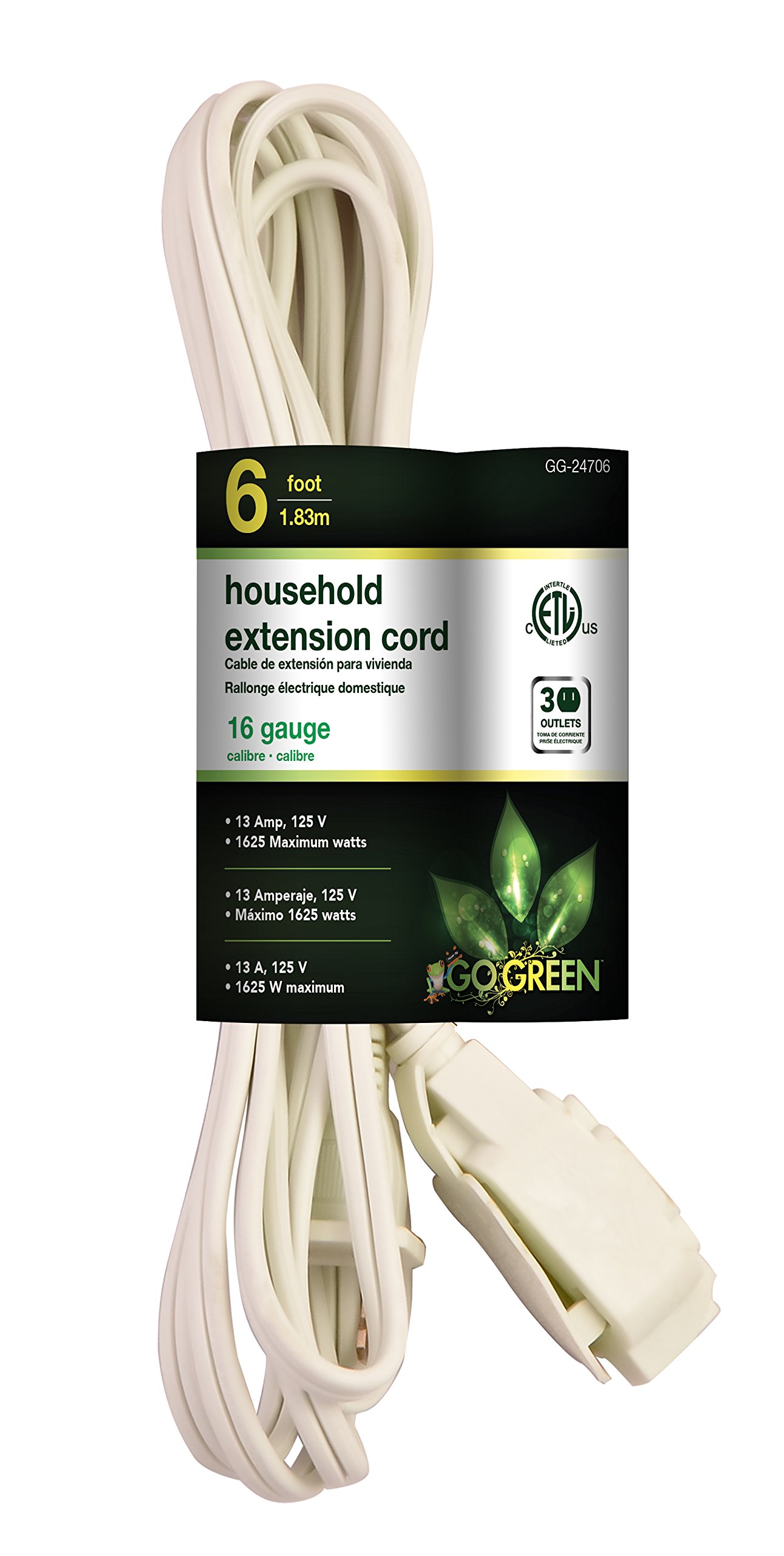 Go Green Power Inc. GoGreen GG-24706 16/2 6' Household Extension Cord - White