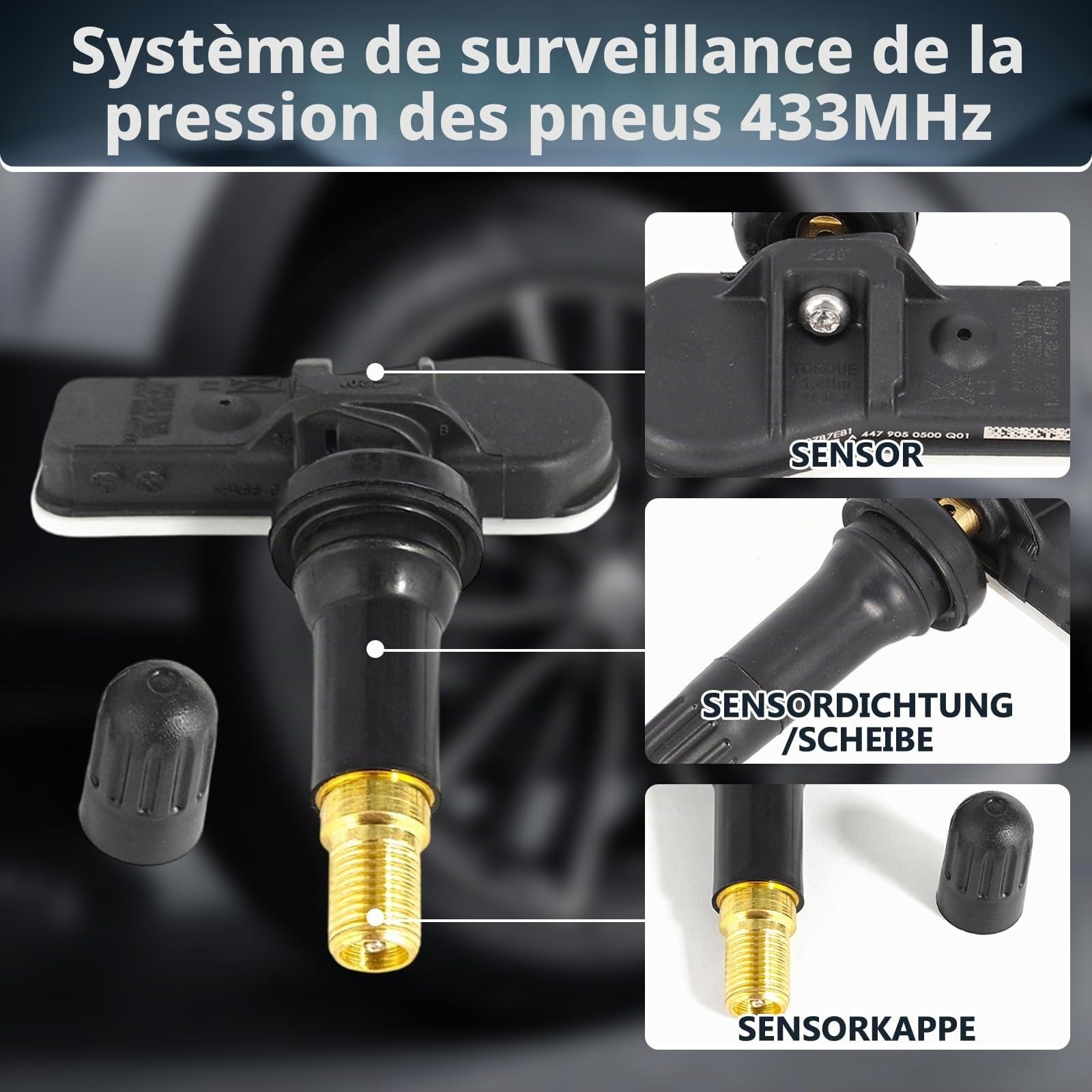 4 Pièces A4479050500 Capteur de Pression des Pneu Compatible avec Mercedes-Benz Marco Polo V-Class W447 Viano W639 Vito EQV Metris, A4479051704, Capteurs Tpms RDKS, Capteurs de la Pression des Pneus