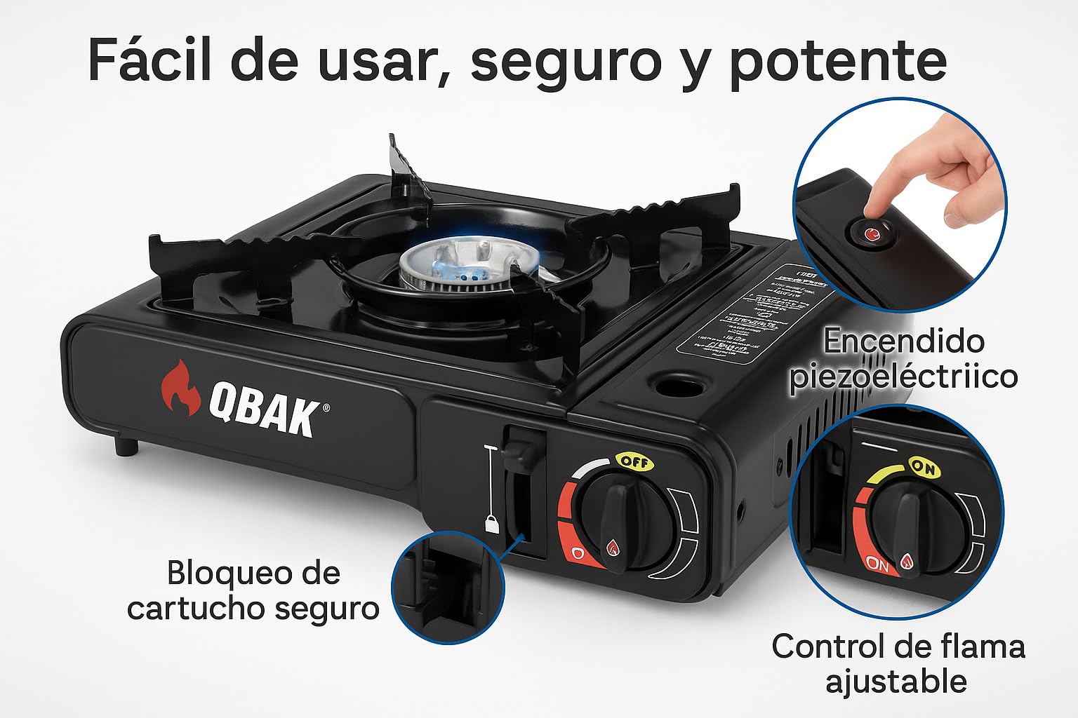 Cocina de Gas Portátil Butano con Encendido Piezoeléctrico y Estuche Incluye 3 Cartuchos Ideal para Camping Emergencias Picnic 2kW de Potencia