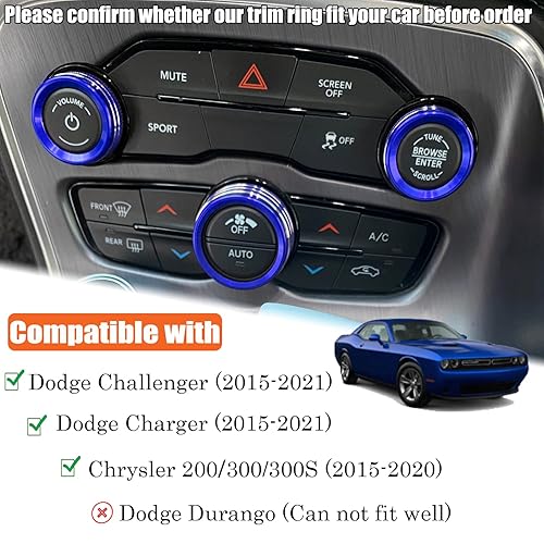 Miniatura 3 de Para Dodge Challenger Charger (2015-2021), cubierta de perilla de control de clima de CA, interruptor de sintonización de volumen automático, ajuste