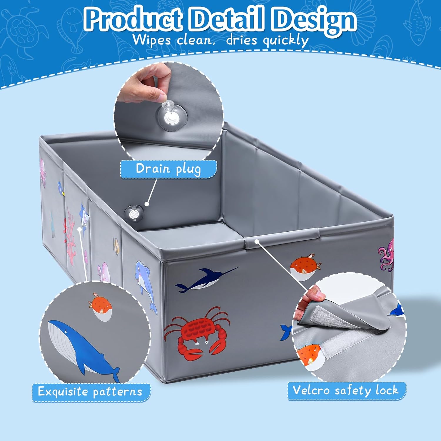 Collapsible Baby Bathtub, Portable Foldable Travel Baby Bath for Infant Toddler, Converts Shower to Tub, No Assembly Folds Flat for Storage, 6M-5 Years, Gray