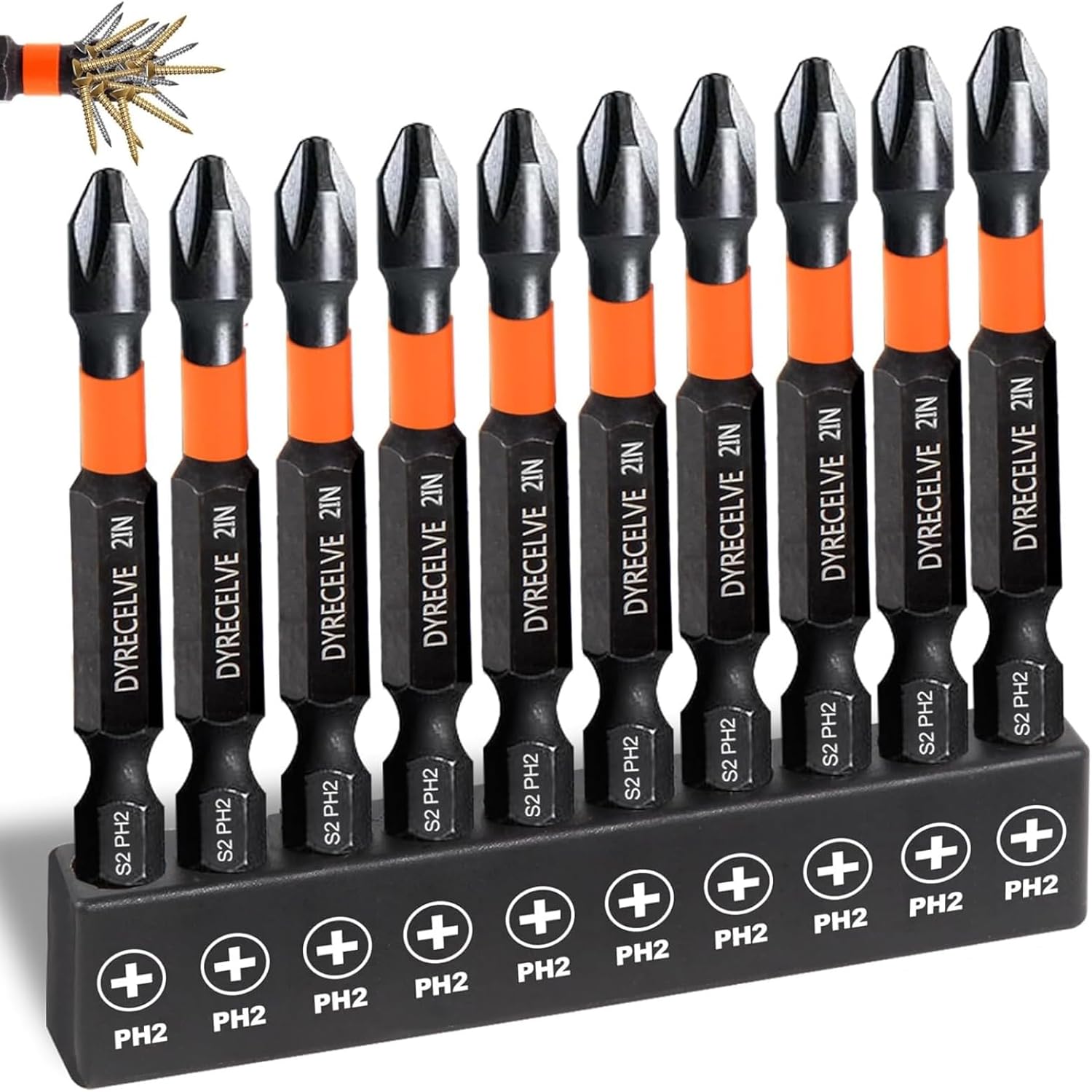 10PCS Bits #2 Impact, 2-Inch Magnetic Phillips Head Drill & Screwdriver Bits, PH2 Premium S2 Steel 1/4" Hex Shank for Impact Drivers, Professional & DIY Use