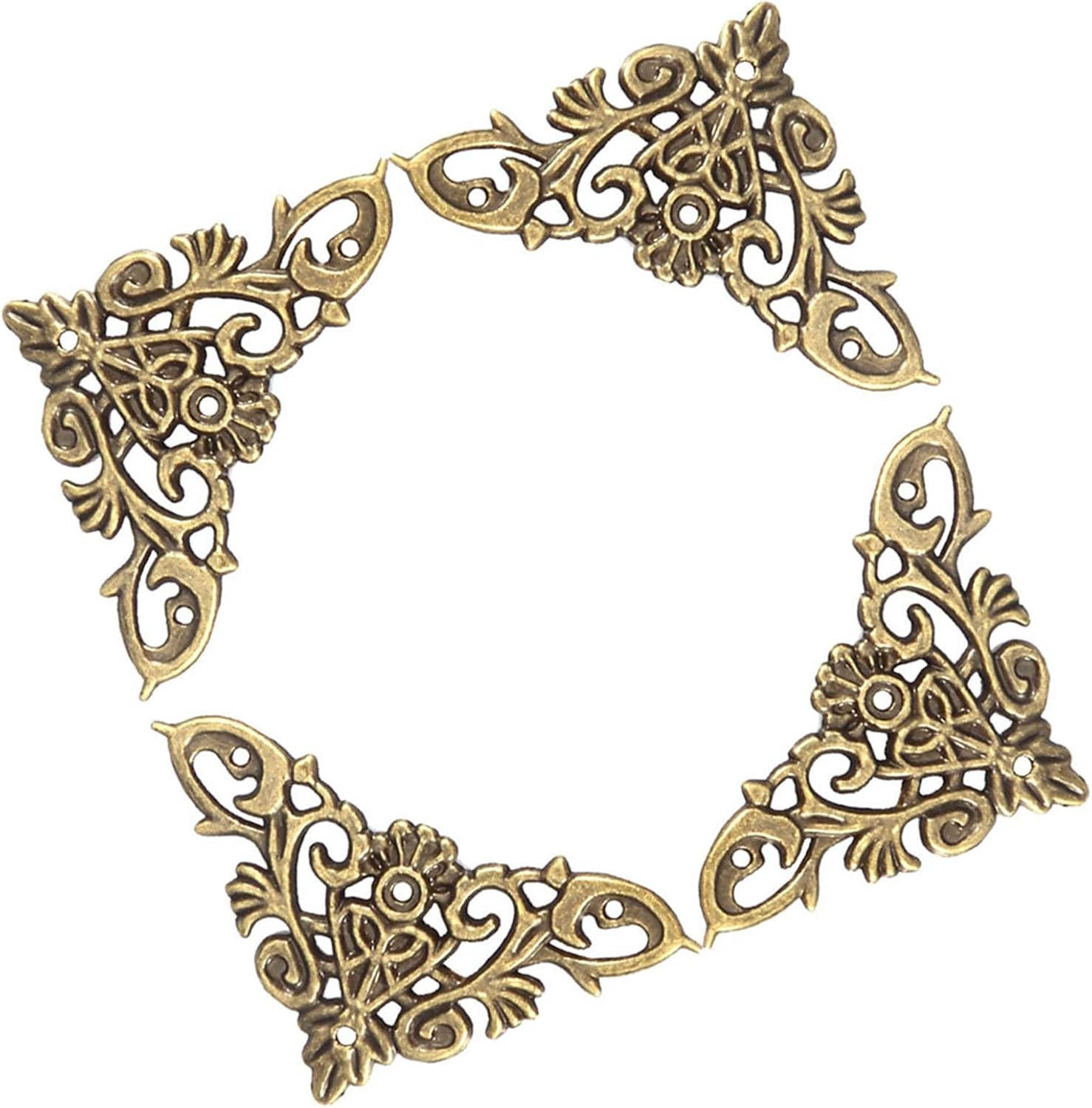 12PCS Antique Hollow Metal Corner Protectors for DIY Craft Projects, Decorative Album Scrapbook Jewelry Box Wood Trim Accents, Zinc Alloy Easy Installation (L 47.24in Diameter)