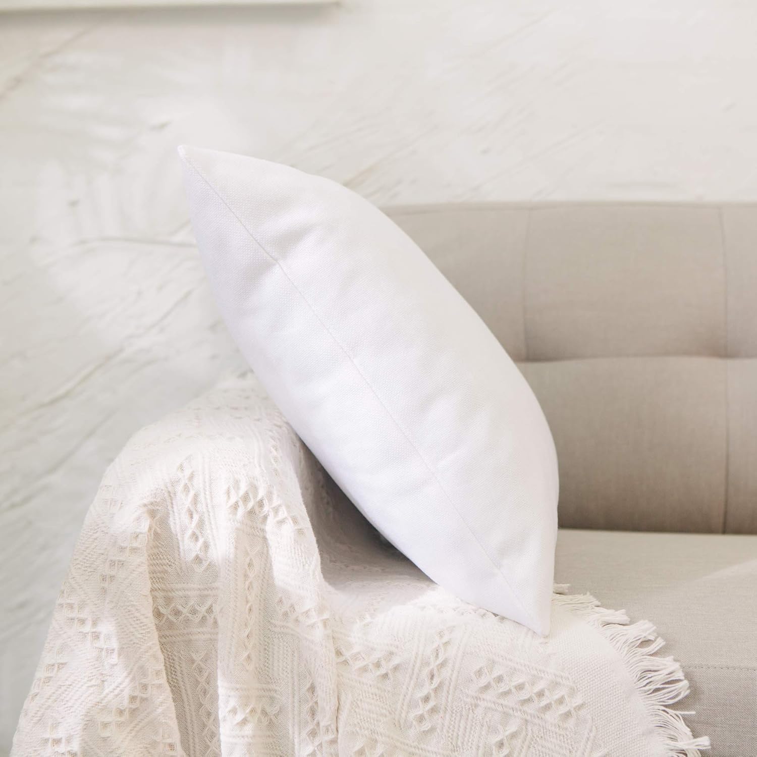 White Pillow Case Faux Linen Square Euro Decorative Big Size Throw Cushion Cover Oversize Pillowcase with Smooth Hidden Zipper for Sofa Bed 26" x 26" 2 Piece
