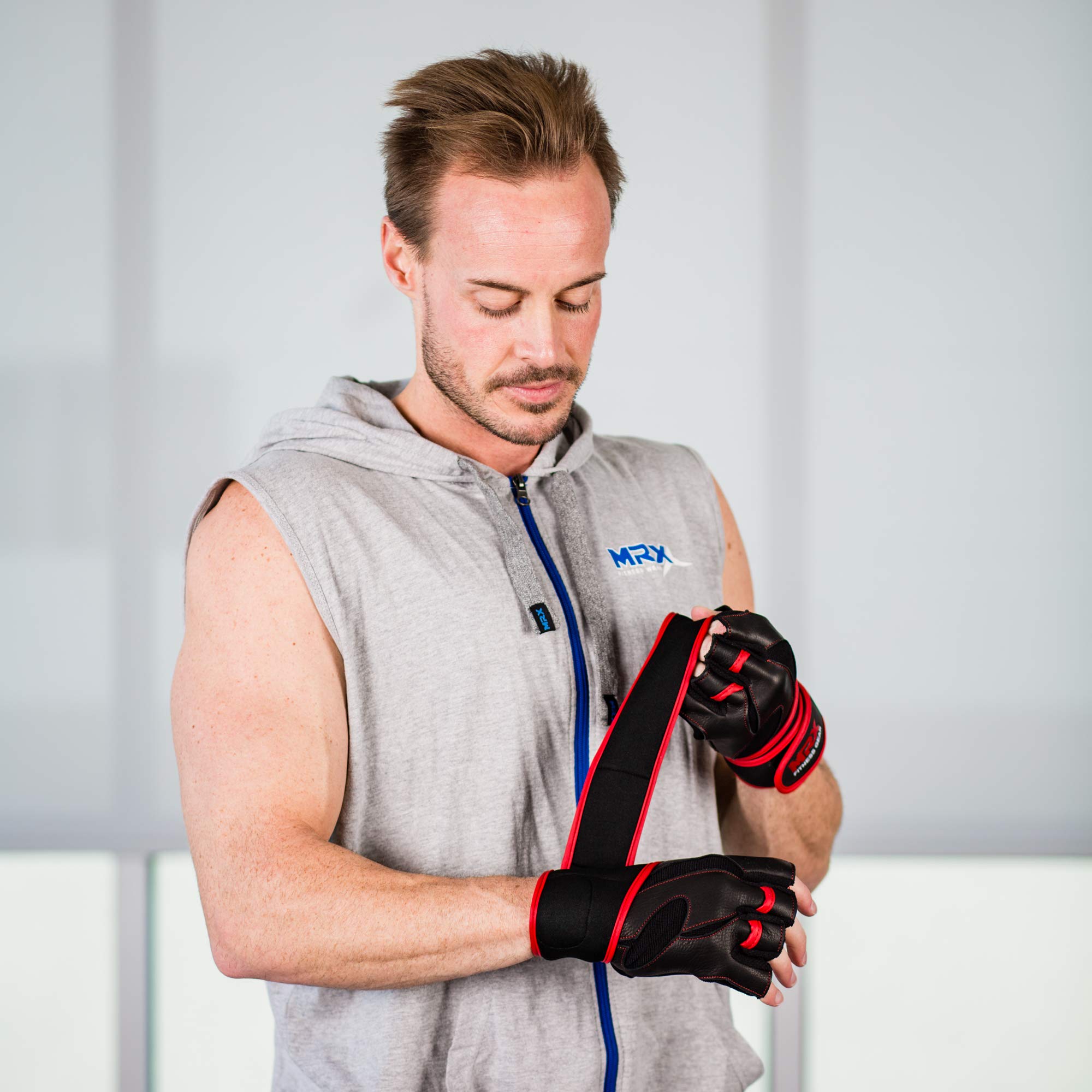 MRX Leder-Handschuhe für Gewichtheben, Cross-Training, Powerlifting, Fitness, Bodybuilding, Workout-Handschuh mit langer Handgelenkschlaufe, Größe S Sport & Freizeit