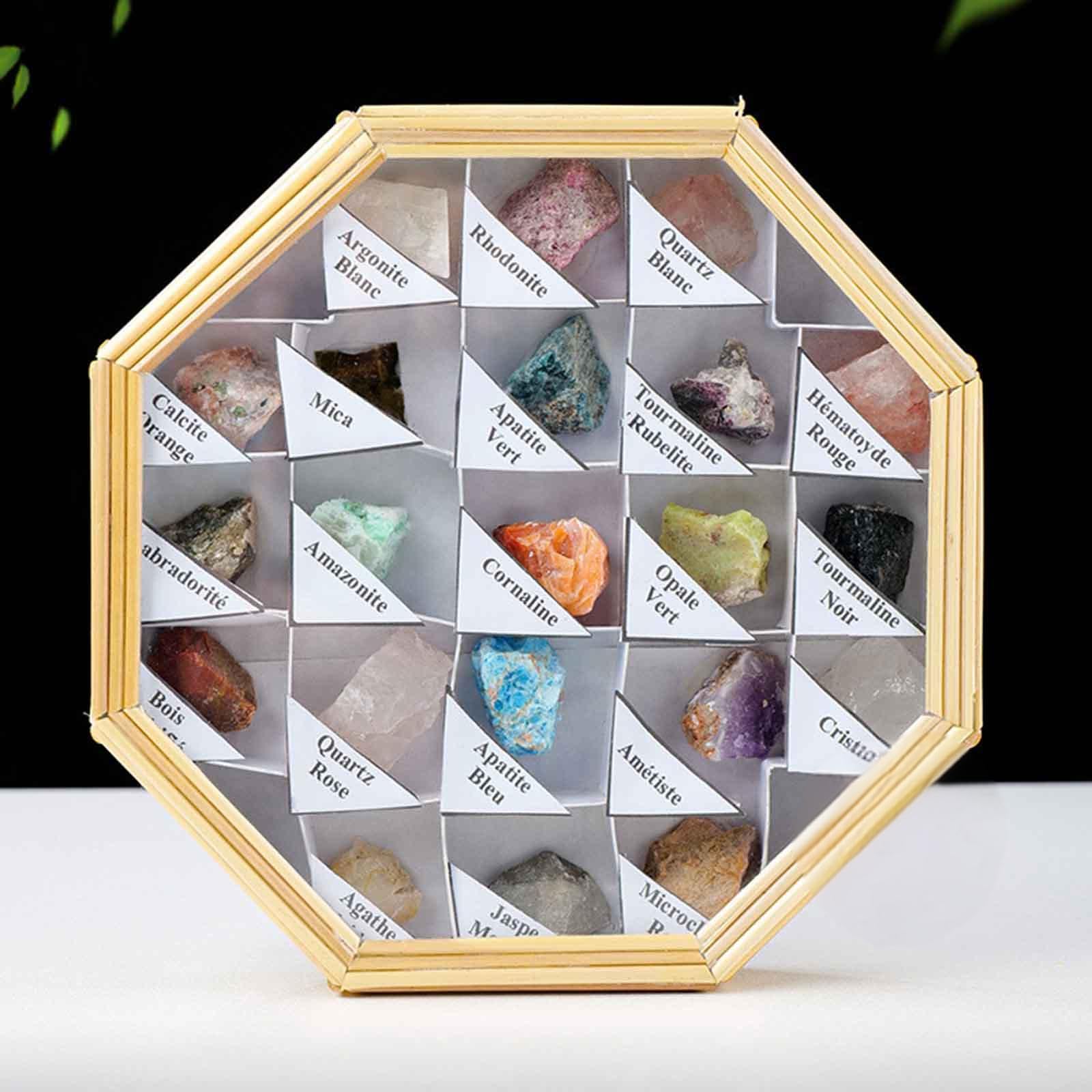 21 Cristales Naturales y Piedras de curación Set de Piedra cruda de Cristal curativo Natural para Reiki, Equilibrio de Chakra, Mejora de la meditación,Octagonal Gift Box