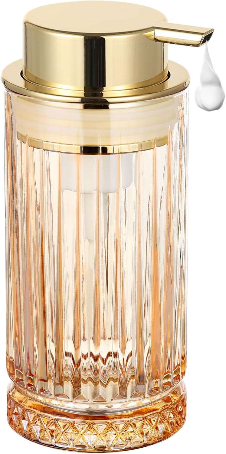 glass foam soap dispenser, refillable faming dispenser with gold pump, foam hand soap dispenser for bathroom kitchen, home decor ?foam type/gold?