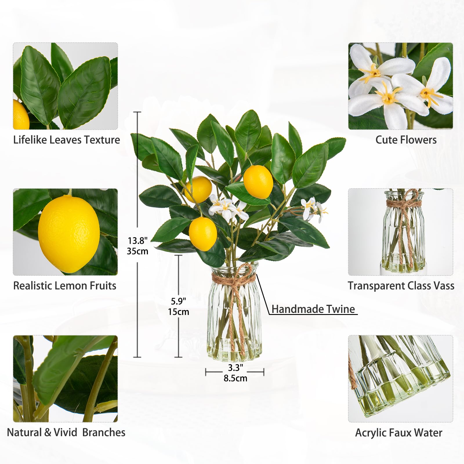 Artifical Lemons CODOHI 13.8 Inch Artificial Lemon Branches, 3 Packs Yellow Fake Lemons Decorations... Decorative Lemons