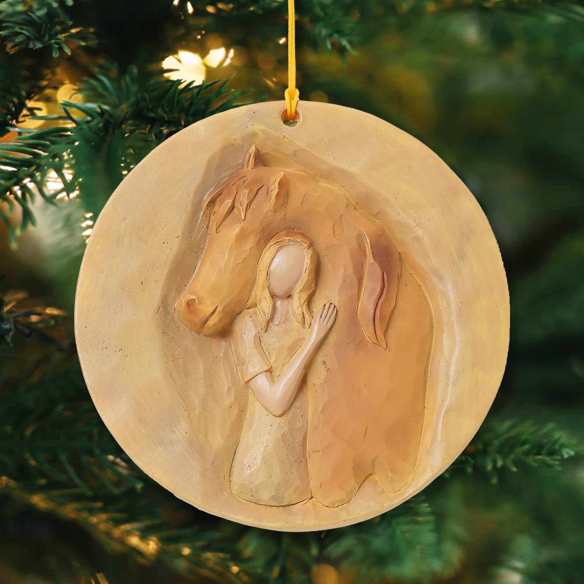 Ornement de Noël cheval en résine finement sculptée, médaillon décoratif haut de gamme de 8.4cm
