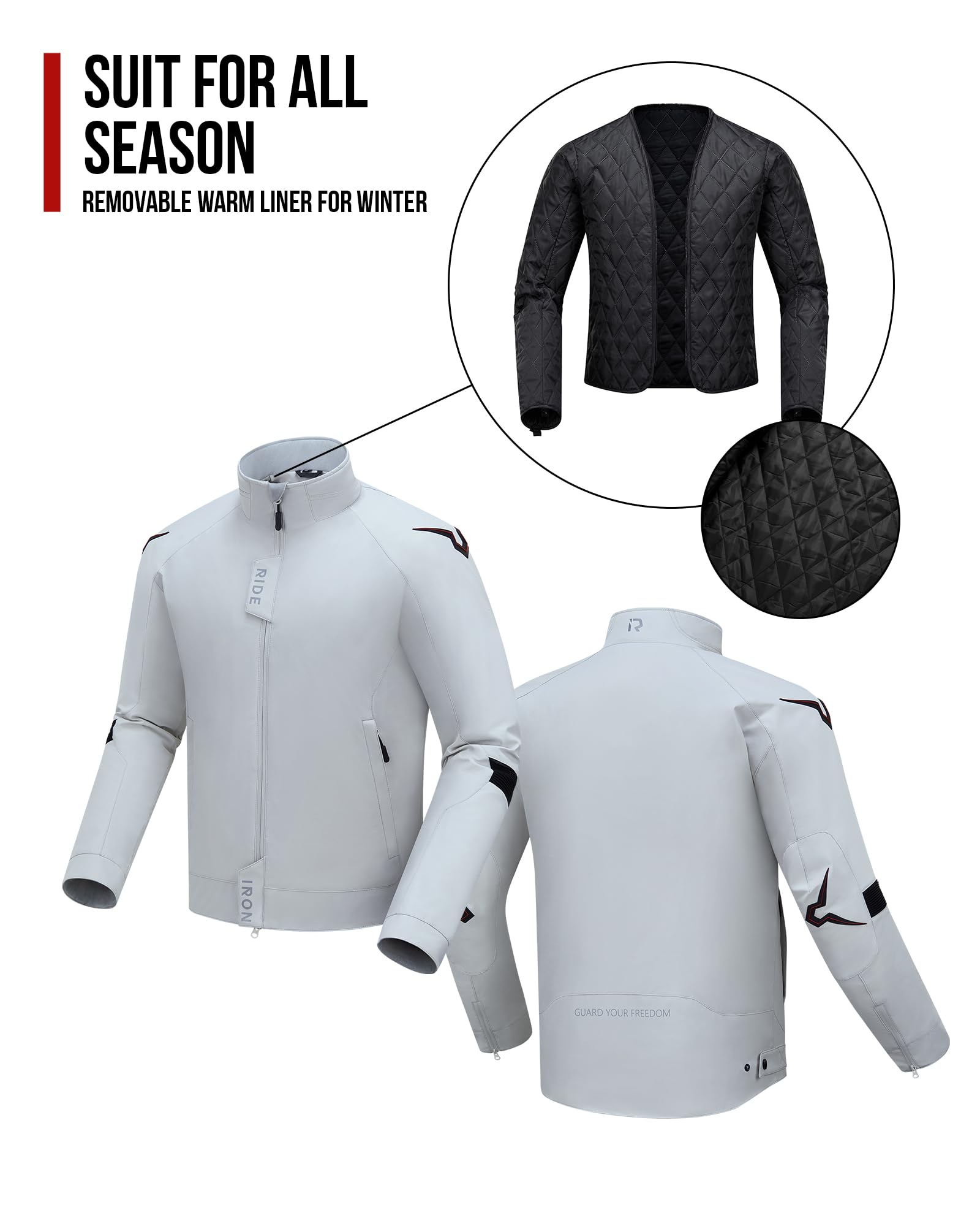 RIDEIRON Chaqueta Moto Hombre 4 Estaciones – Textil Ligera y Transpirable, Cortaviento, Protecciones CE Desmontables en Hombros y Codos, Forro Térmico Desmontable, Ajustes Touring M-XXL