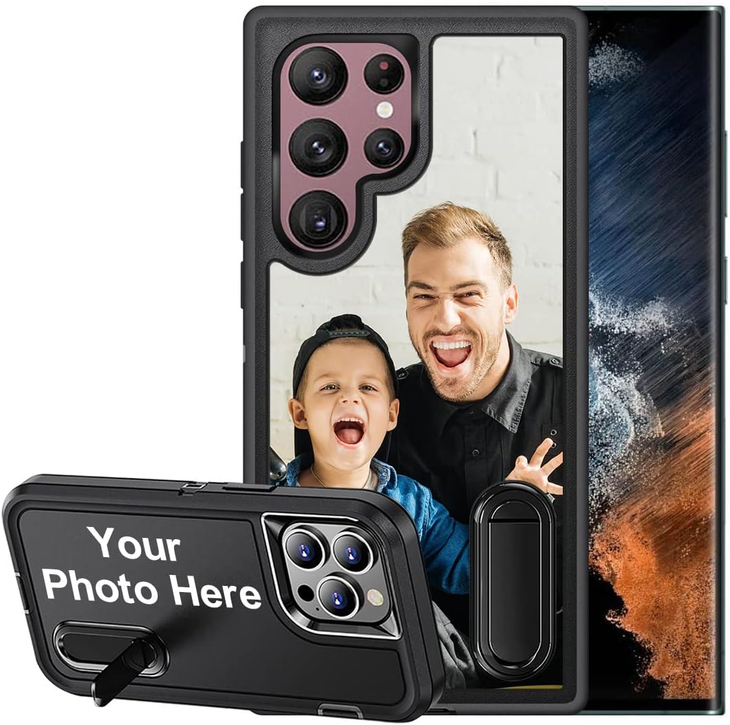 Personalized Phone Case for Samsung Galaxy S22 Ultra 5G, Built-in Stand Case Anti-Scratch Heavy Duty Protection Personalized Customized Photo Cover Make Your Cover for Galaxy S22 Ultra 5G, Black
