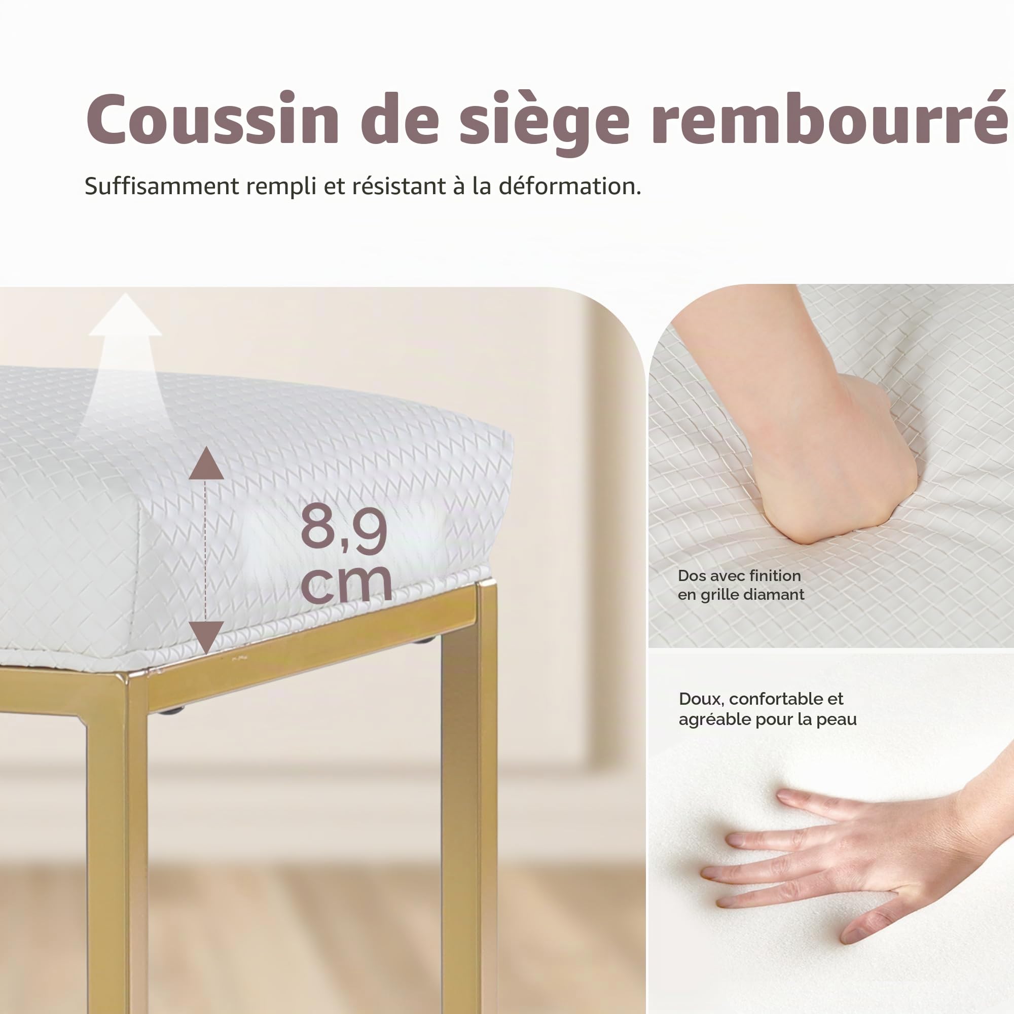 ALPHA HOME Tabouret de bar, hauteur de comptoir avec repose-pieds, chaise de bar pour petit déjeuner en cuir PU sans dossier, chaise de cuisine, de salle à manger, de café pour intérieur et extérieur