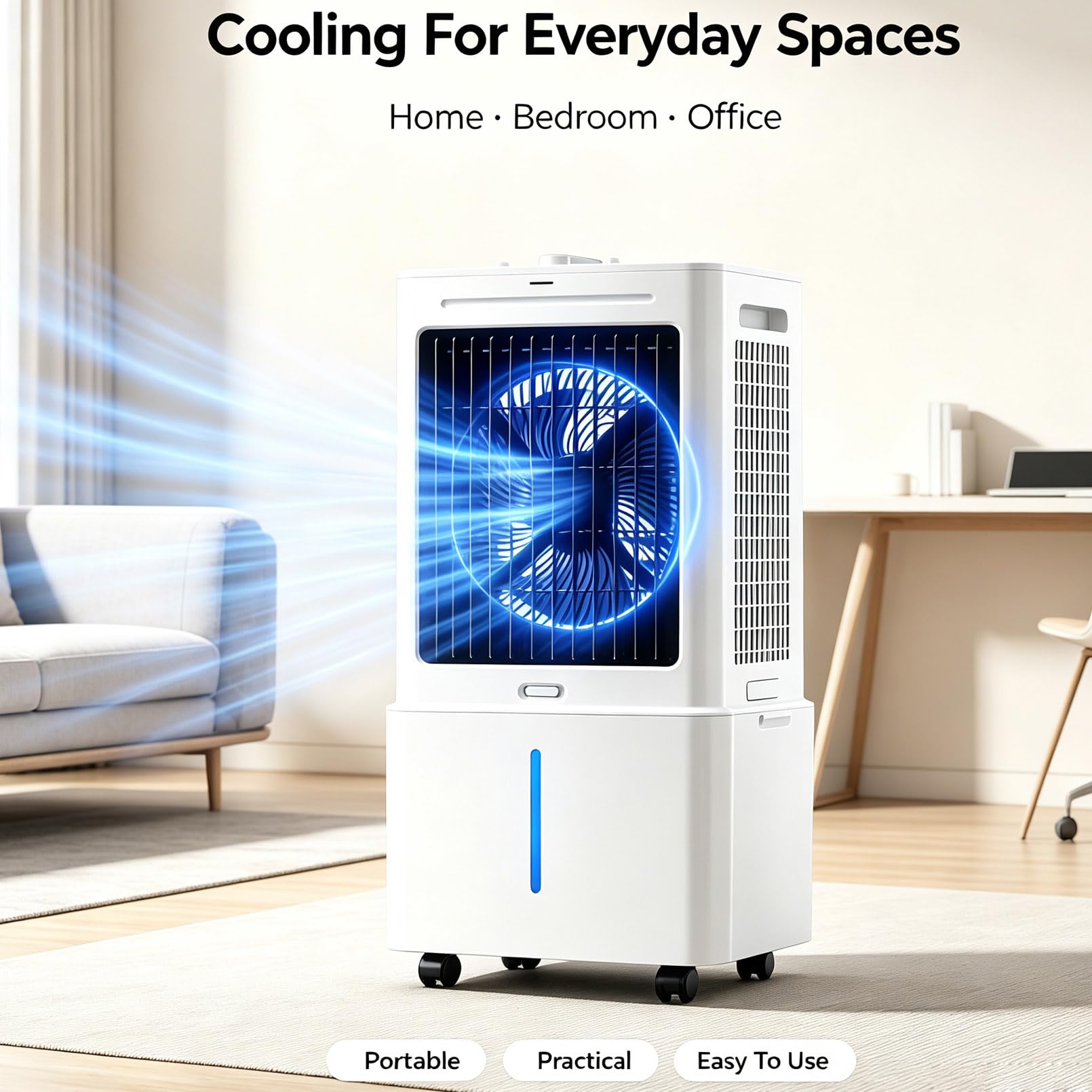 Enfriador de Aire Portátil Eficiente para el Hogar, Climatizador Evaporativo 25L, Área Aplicable 25m², Flujo de Viento a 10m, Blanco
