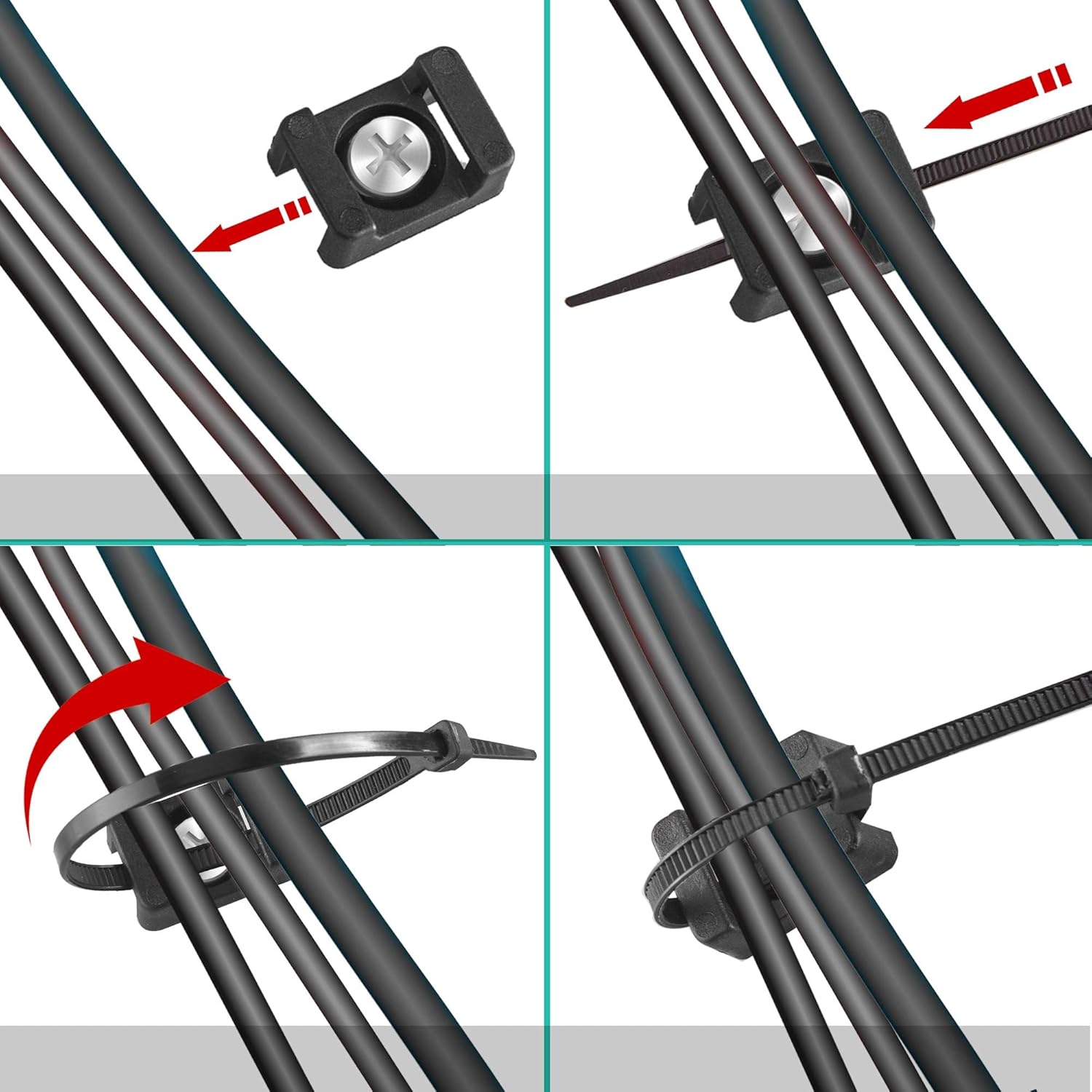 100 Pieces Cable Tie Mount Base Saddle Type Mount Wire Holder, 100 PCS Cable Zip Ties with Self-Locking (150 x 3.5mm) and Deep Thread Pan Head Screws (BLACK）