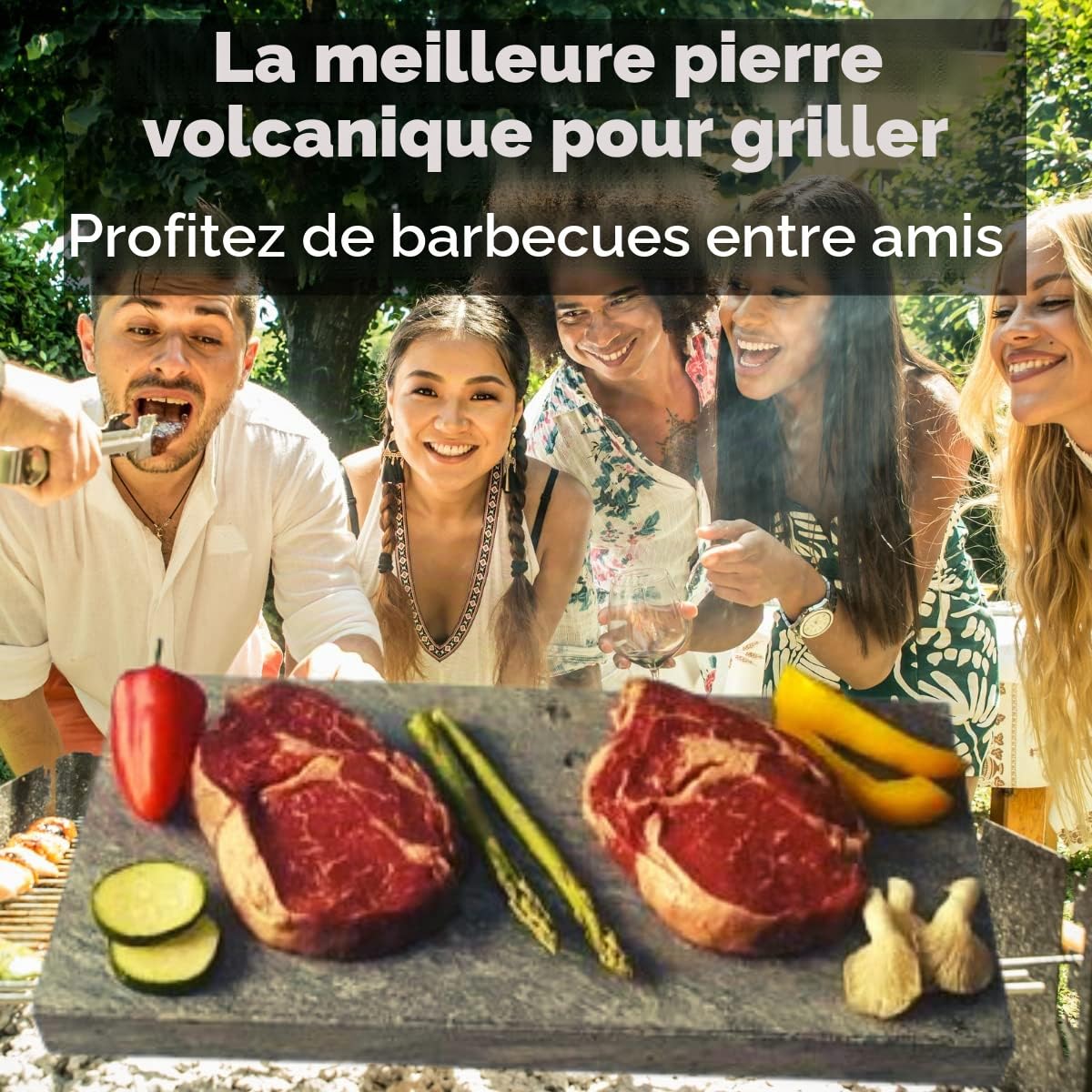 Pierre volcanique pour rôtir de la viande de 20x30x3 cm avec haltérophiles pour restaurants et particuliers - Fer en pierre volcanique pour viande- Grill pour cuisson de la viande à la pierre