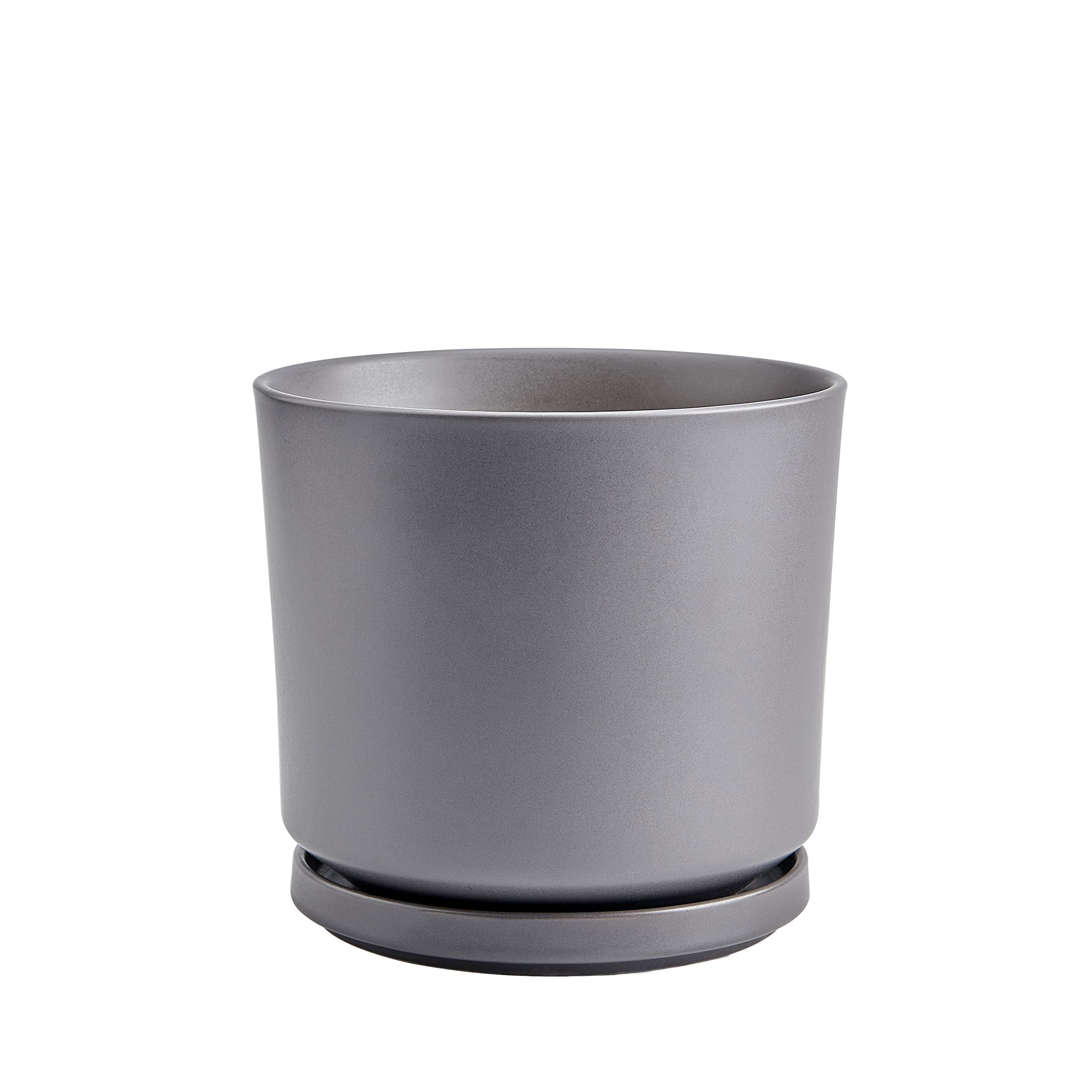 Lartzell Vasi per piante, 20 cm per piante da interno, vaso da fiori in ceramica grigia con piattino e foro di scarico, fioriere opache per casa, ufficio e decorazione esterna
