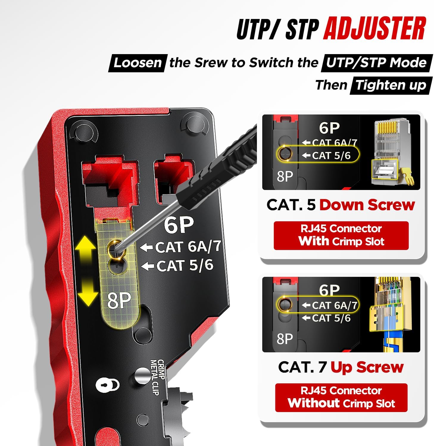 AMPCOM Pass Through RJ45 Crimp Tool 1PC and LAN & TEL Continuity Test Tool 1 PC for CAT5E/6/6A/7/8 UTP & STP
