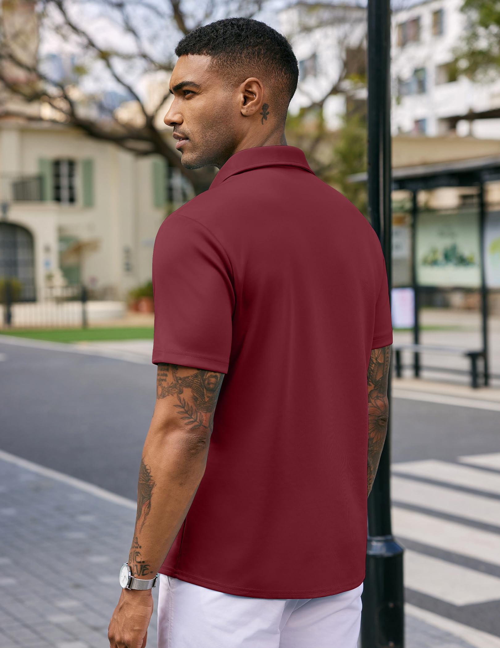 Coofandy Chemise décontractée sans Plis à Manches Courtes pour Homme - Chemise d'été Extensible