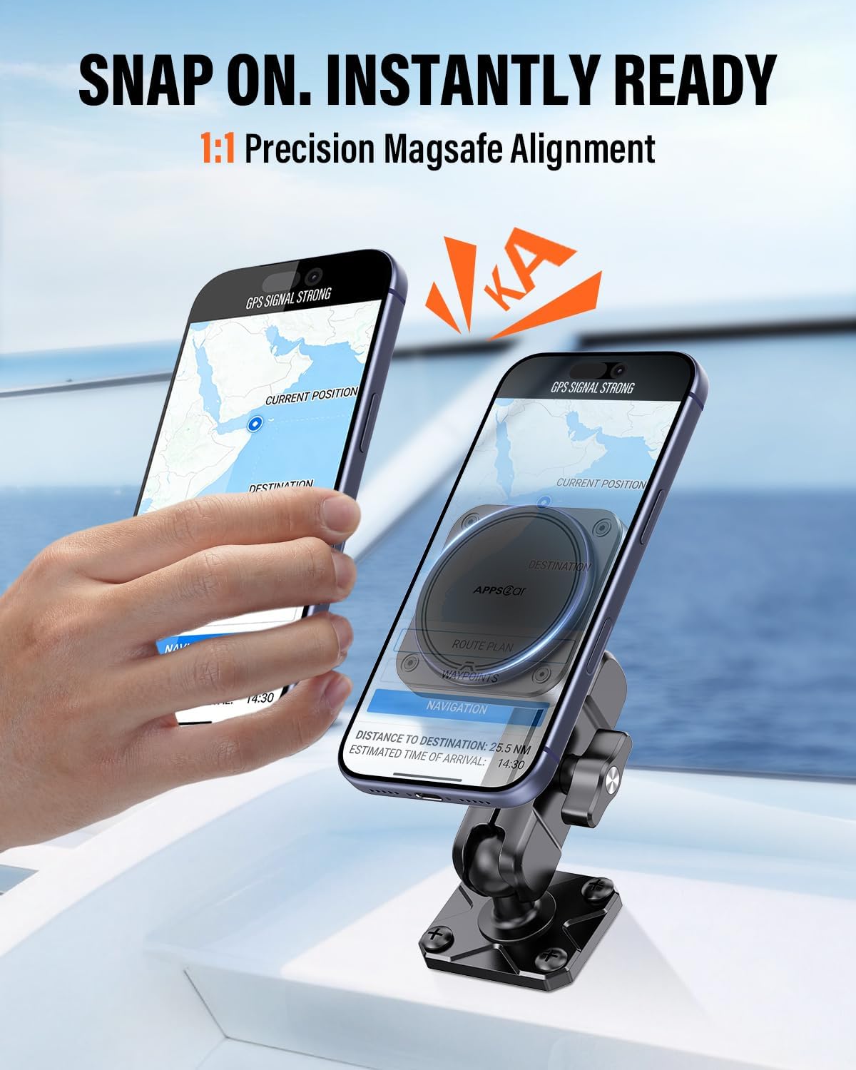 APPS2Car Alloy Magnetic Phone Mount for Boat/Truck/Car/Wall, Drill Base Phone Holder with Rotatable Ball Joint, Aluminum ABS Base & Arm, Heavy Duty Phone Holder for Magsafe iPhone Samsung All Phones