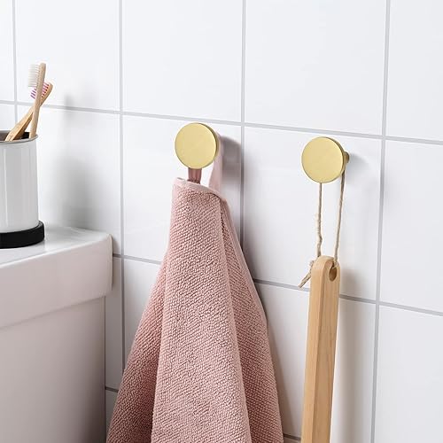 Miniatura 6 de Ganchos de latón dorado para colgar en la pared, paquete de 5 estantes decorativos modernos y resistentes para colgar sombreros de toalla (estilo B)
