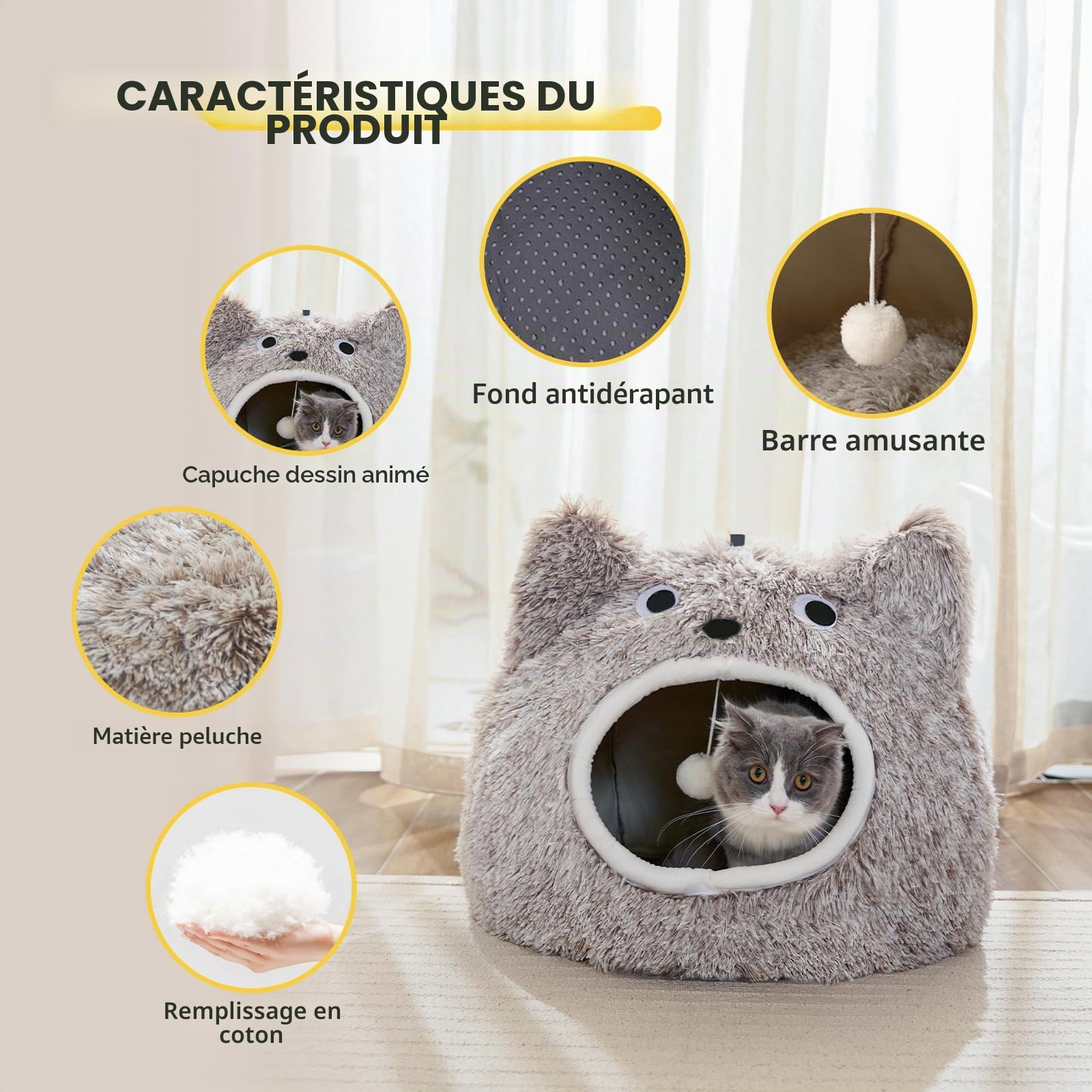 CATISM Niche pour Chat – Lit Lavable en Peluche pour Chat – Coussin Moelleux pour Chaton Chiot lit pour Animal Domestique
