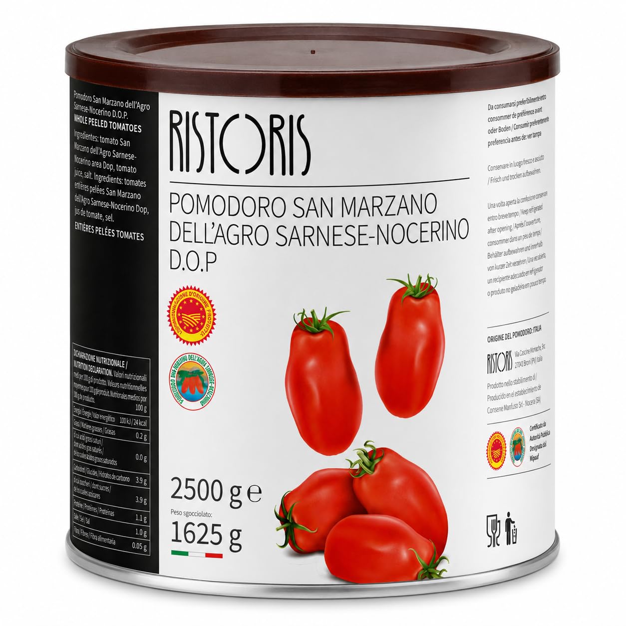 Ristoris San Marzano Tomato of Agro Sarnese-Nocerino Area D.O.P • Authentic Italian PDO Certified San Marzano Whole Peeled Plum Tomatoes for Pizza, Pasta & Italian Sauces, 88.18 oz ℮ 2500 g-image-27