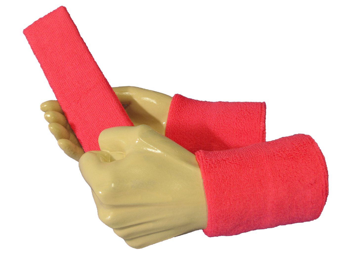 COUVER Unisex Cotton Sport Knee High Tube Socks Sweatband Headband Wristband Set (Adult Large, Bright Pink)